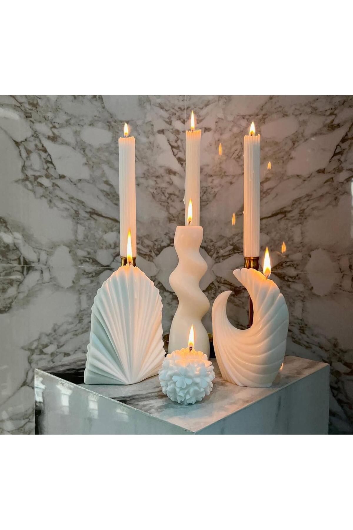 SCA CANDLE Dekoratif Mum Palm+Eğlim +Ay model +Çizgili Şamdan mum +Gül toplam 7 Parça