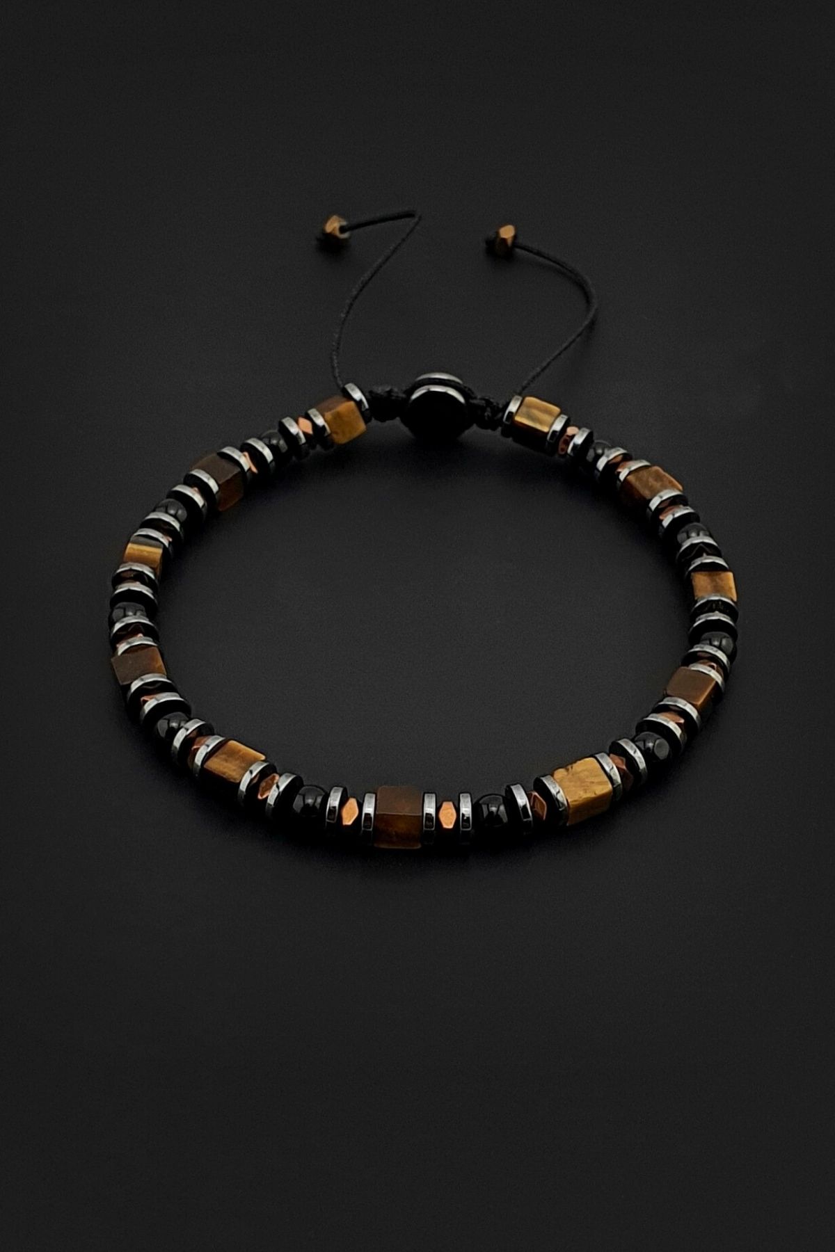 Seven Art Jewelry Doğal Taş Bileklik, Küp Kaplan Gözü, Akik Taşı ve Hematit Taşı Bileklik, Erkek Bileklik, Kadın Bilek