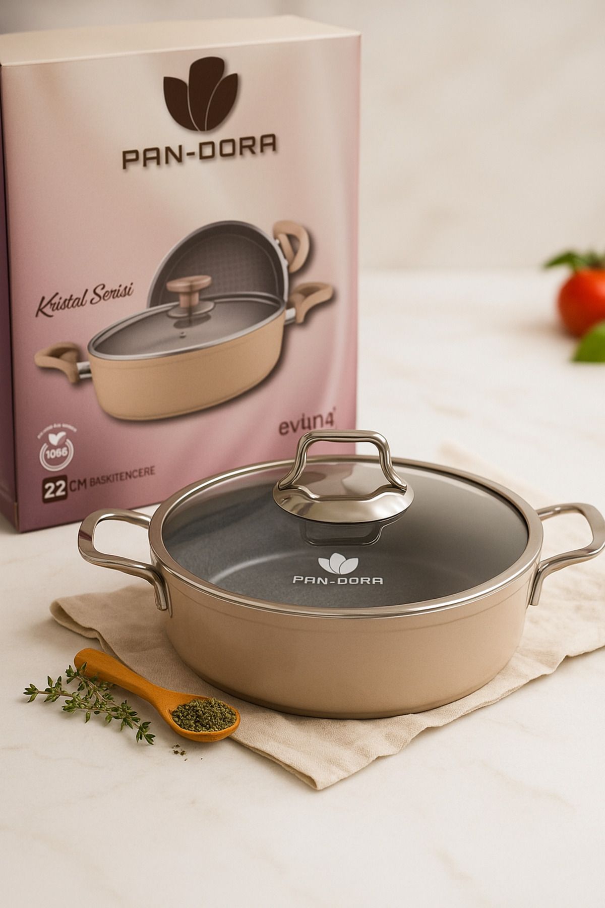 EVİNDA Evinda Pan-Dora 22 cm Kristal Döküm Basık Pilav Tenceresi – Yapışmaz, 1.Kalite-Yanmaz