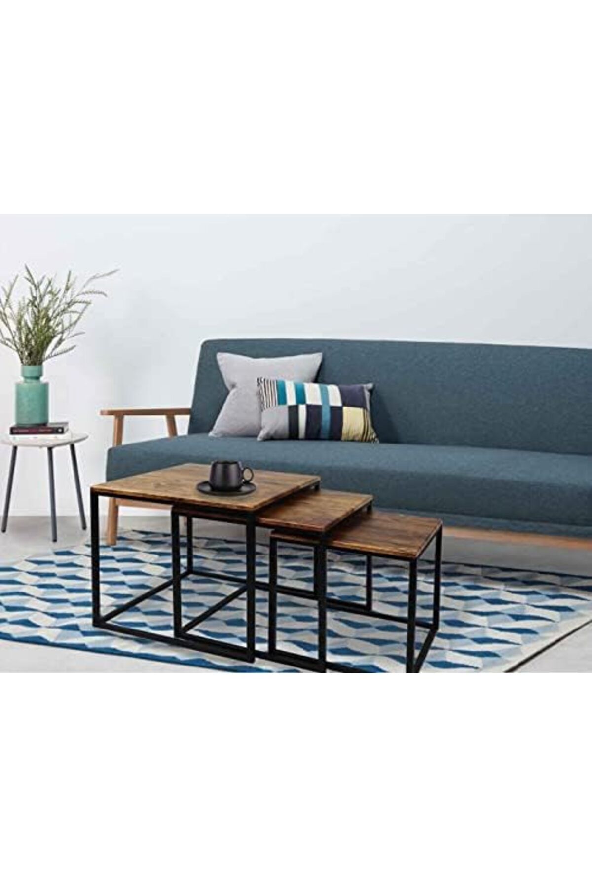Generic-3 Pieces Square Nesting Side Table Set Minimalist Stackable Coffee Tables Wood Top Accent Tables Ind 3