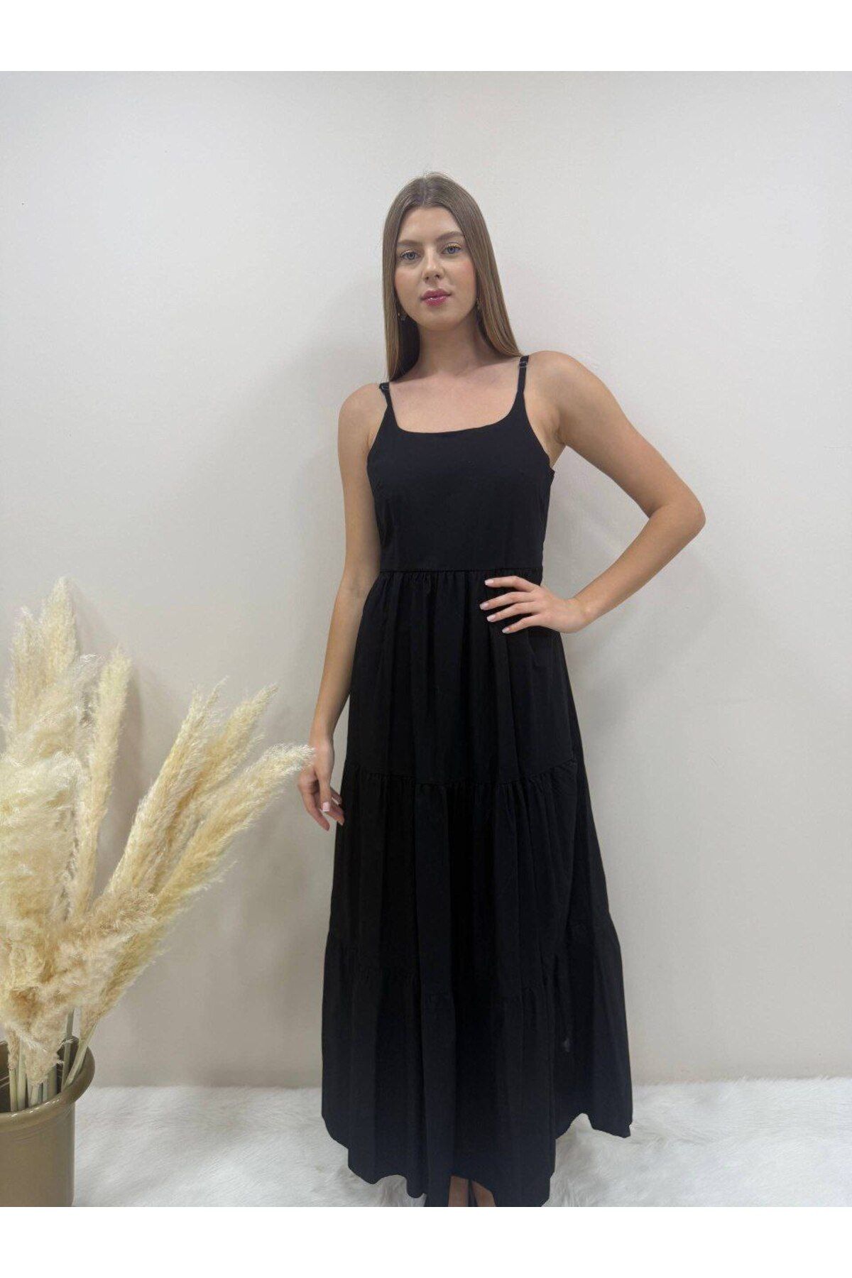 AsprinFashion ASKILI UZUN ELBİSE SİYAH