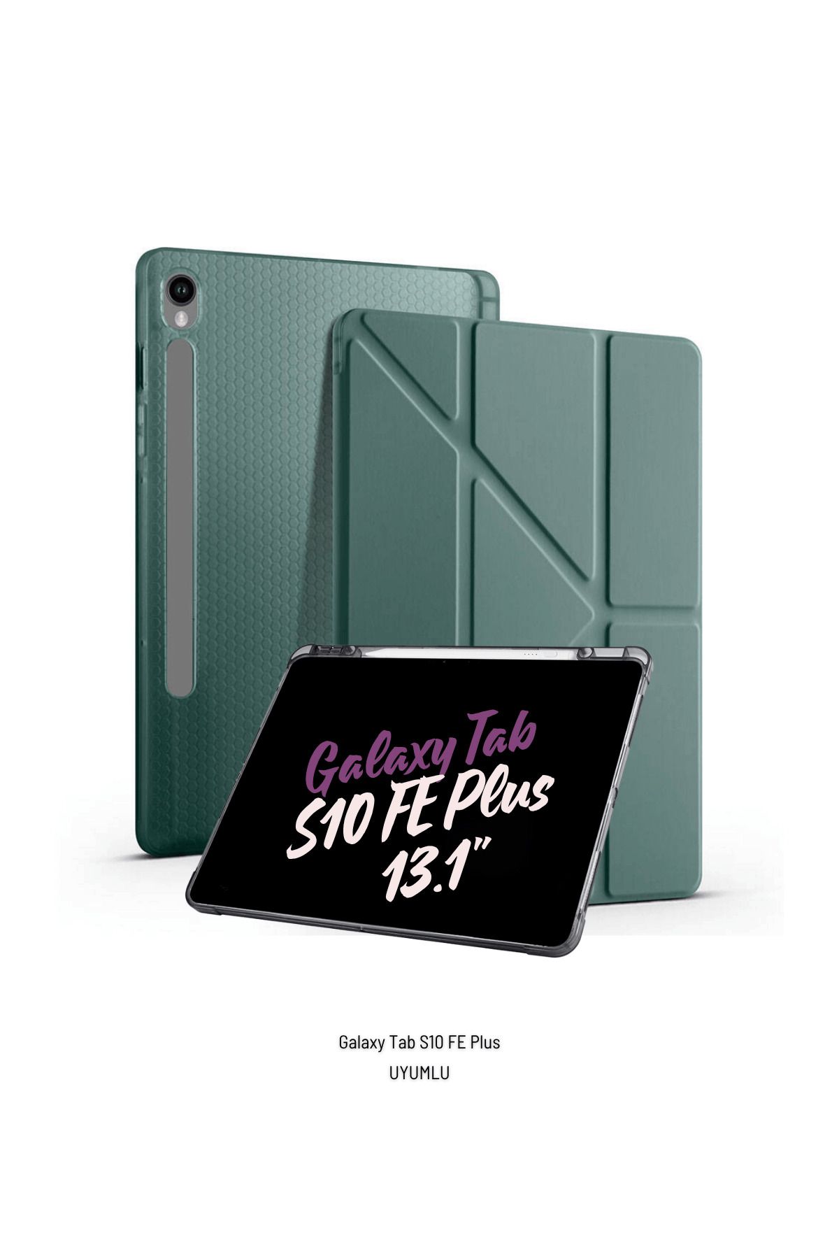 Fuchsia Galaxy Tab S10 FE Plus Uyumlu 13.1 inç Kalem Bölmeli Standlı Tri Folding Tablet Kılıfı