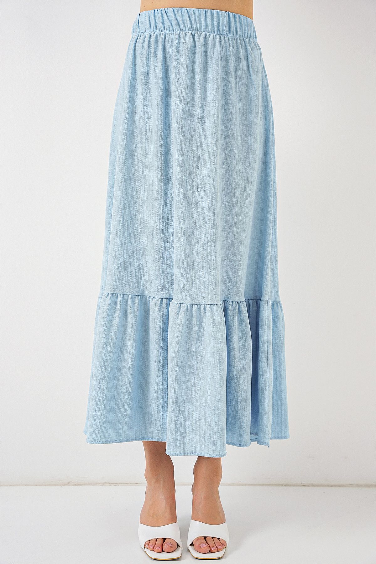 Bigdart-1886 Long Knitted Skirt - Light Blue 4