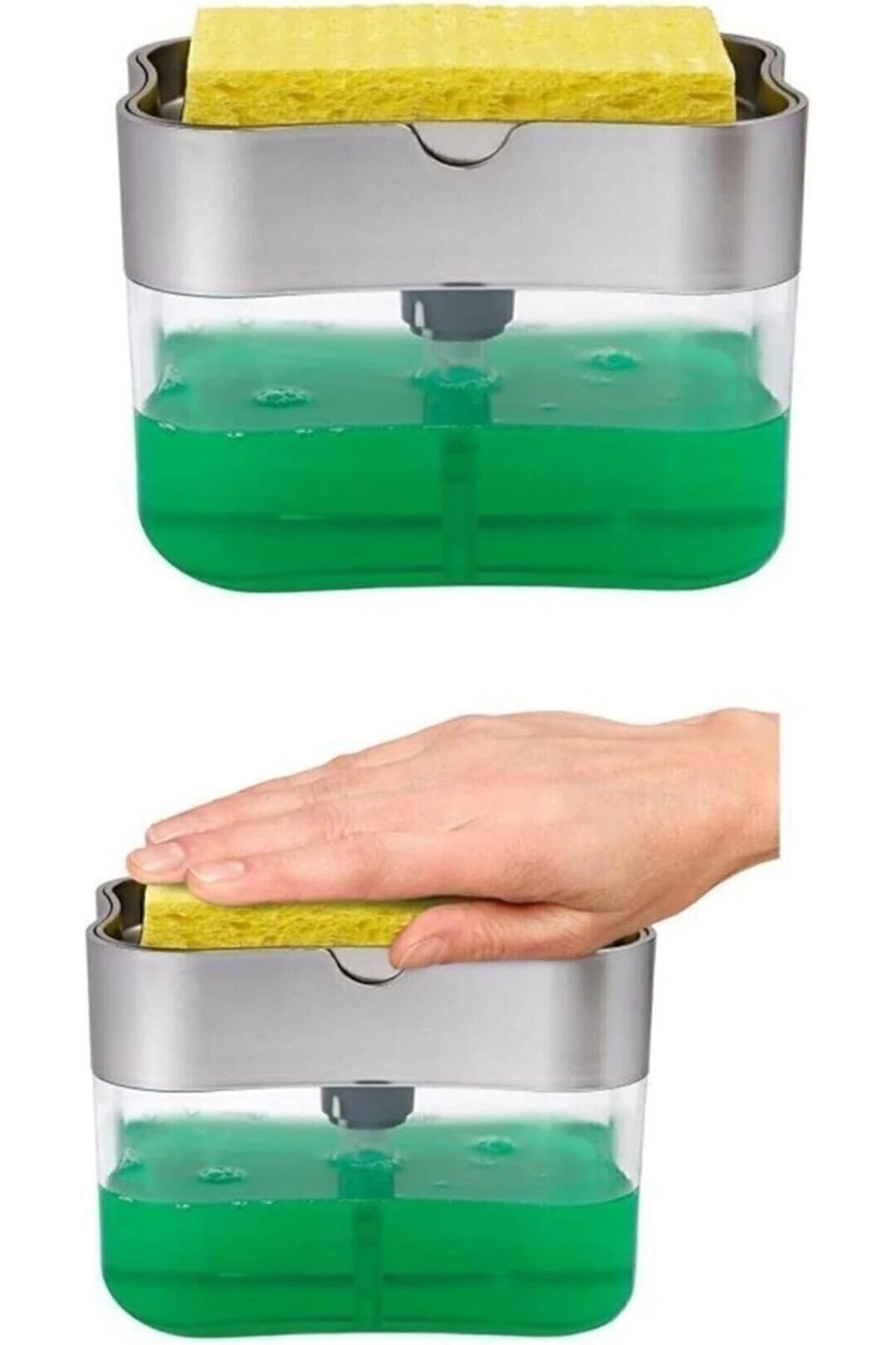 mazıdağı Pompalı Sıvı Sabunluk, Sünger Hazneli Sıvı Deterjan Sabun Dispanseri 385 Ml