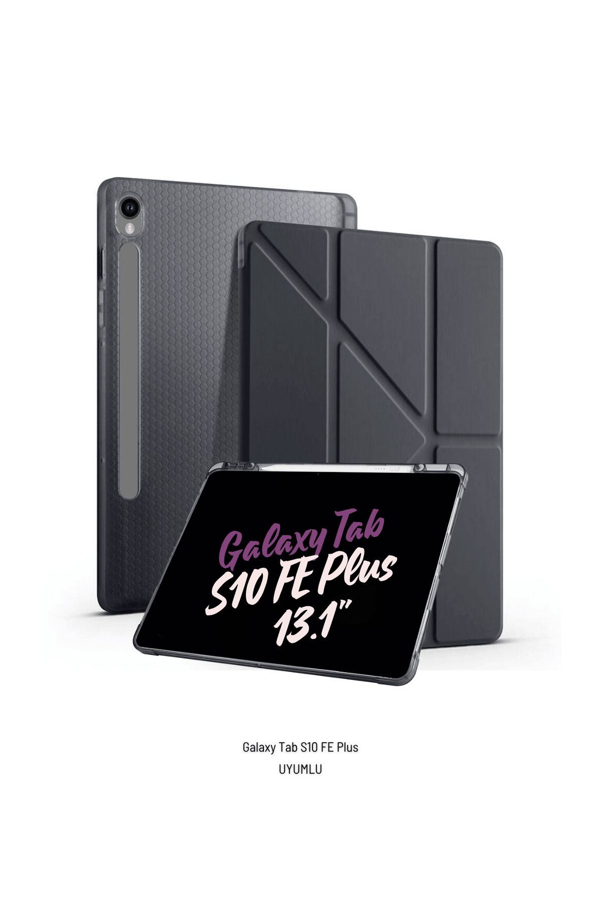 Fuchsia Galaxy Tab S10 FE Plus Uyumlu 13.1 inç Kalem Bölmeli Standlı Tri Folding Tablet Kılıfı