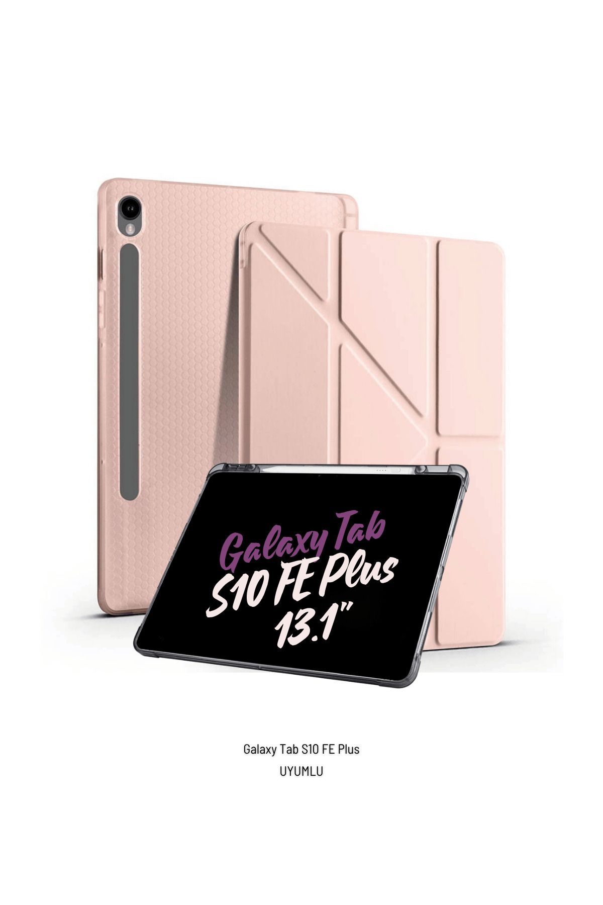 Fuchsia Galaxy Tab S10 FE Plus Uyumlu 13.1 inç Kalem Bölmeli Standlı Tri Folding Tablet Kılıfı