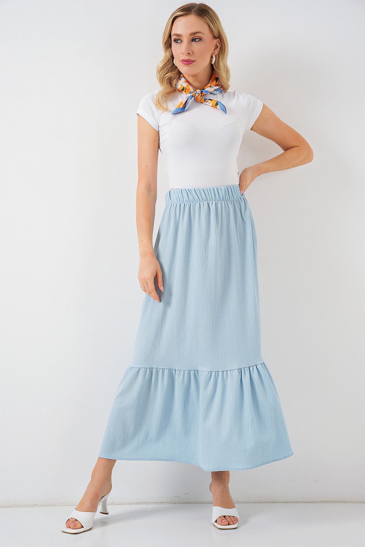 Bigdart-1886 Long Knitted Skirt - Light Blue 5