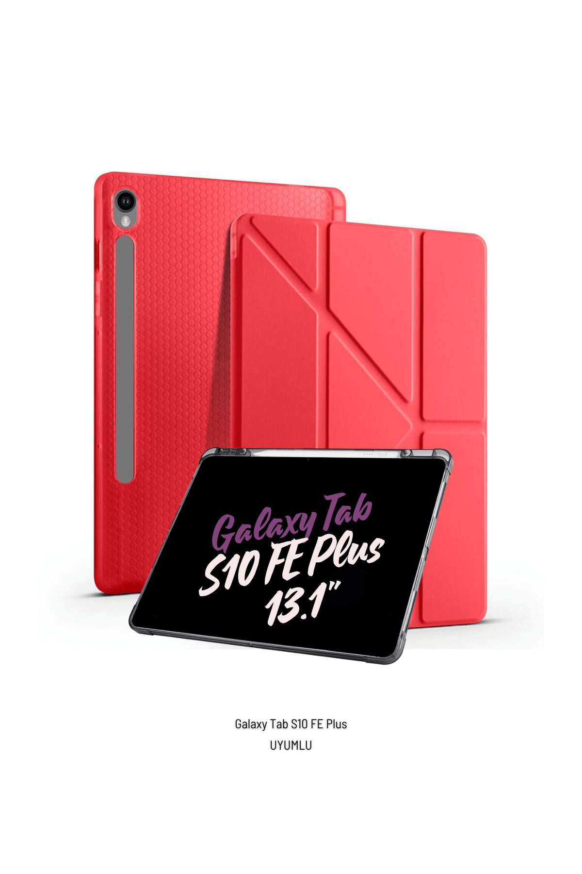 Fuchsia Galaxy Tab S10 FE Plus Uyumlu 13.1 inç Kalem Bölmeli Standlı Tri Folding Tablet Kılıfı