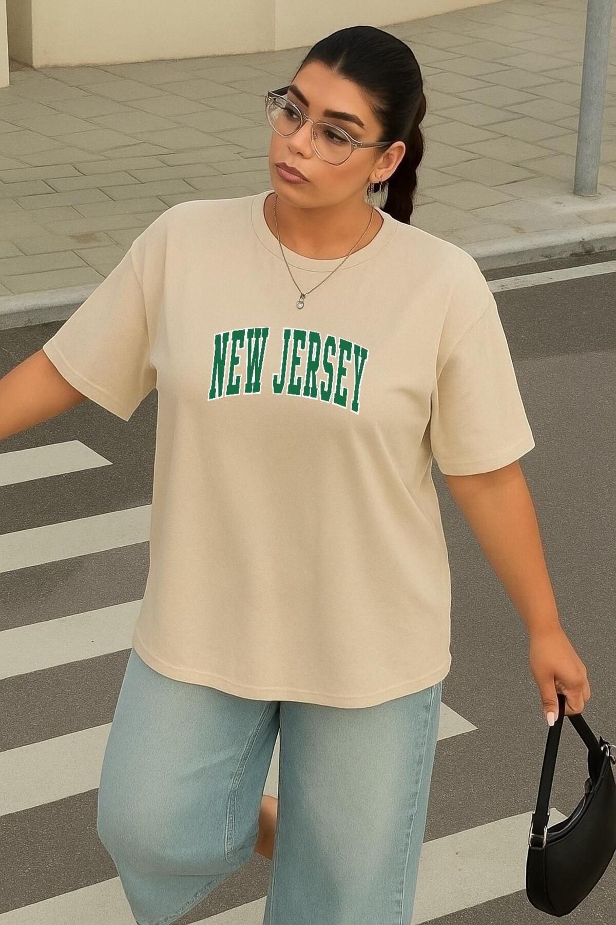 BENROMA BÜYÜK BEDEN NEW JERSEY BASKILI UNİSEX TİŞÖRT