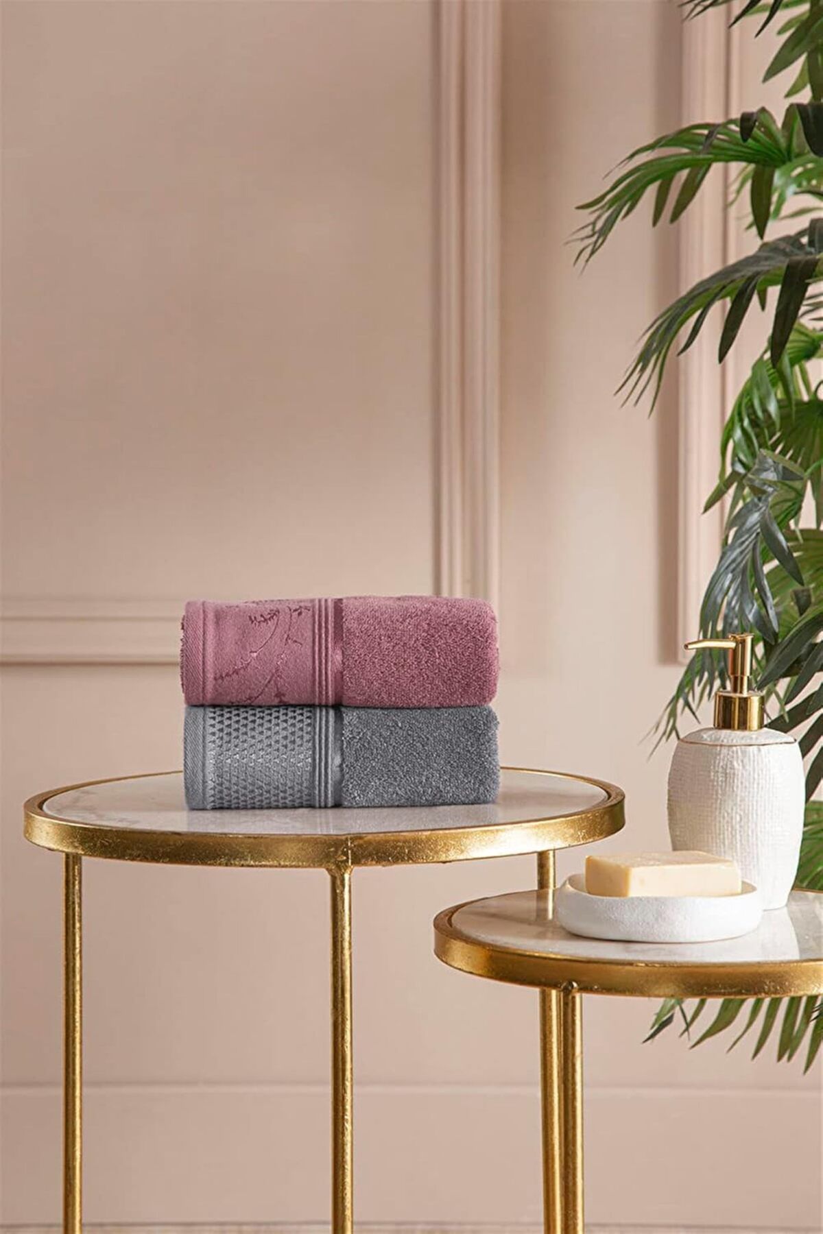 mazıdağı mazzıdağ Ditsy Best Set (Hamam Takımı) Mürdüm-Antrasit new store 1133631