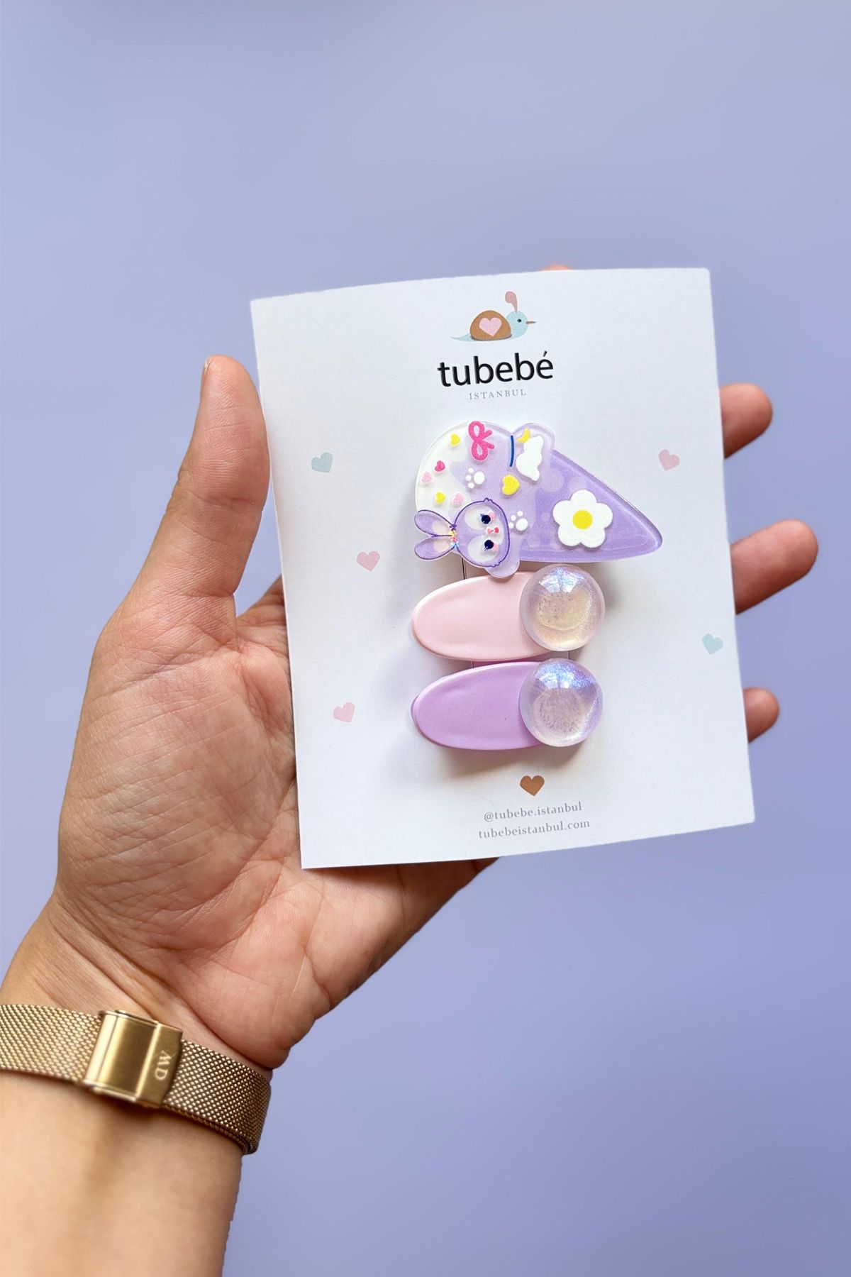 Tubebé İstanbul 3'lü Sevimli Tavşanlı Toka Seti – Kız Çocuk