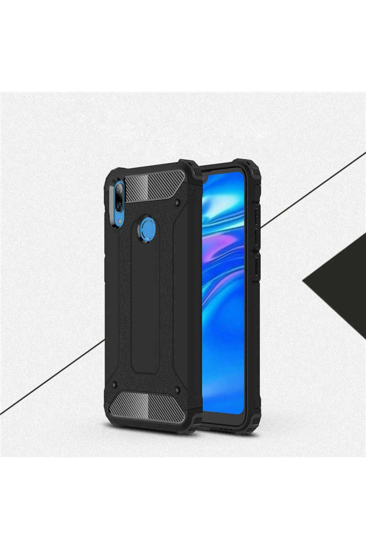 halkhouse Huawei Y7 Prime 2019 Kılıf Zırh Tank Sert Korumalı Silikon Crash Silikon Kapak