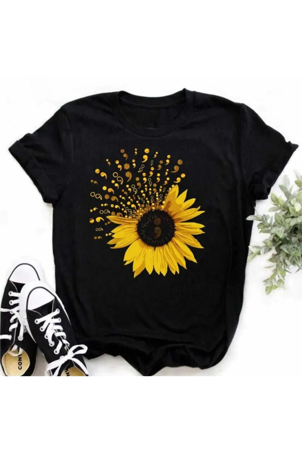 donamod ženska T-shirt ležerna kawaii šara suncokreta i leptira