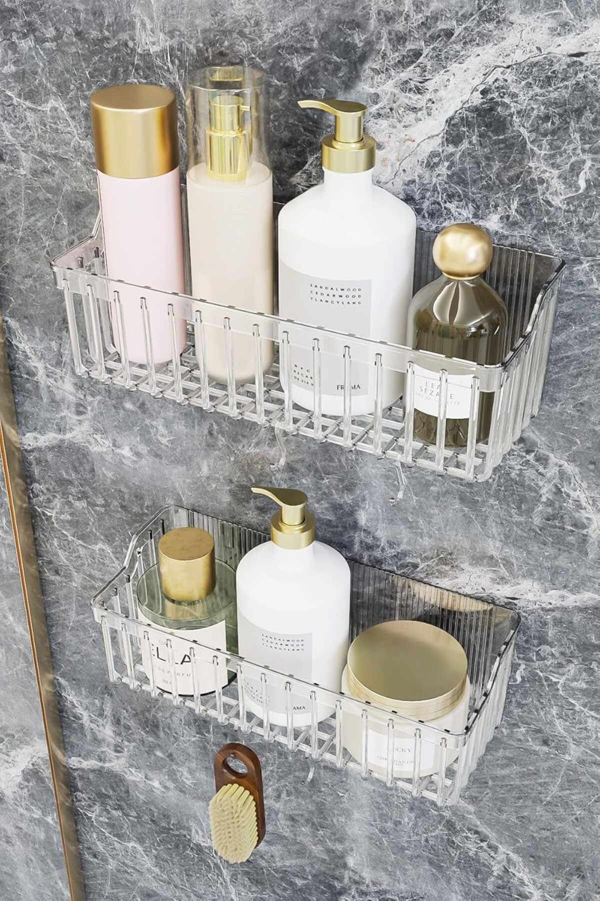 MEGOBİNE WHERE HOME Banyor Yapışkanlı Banyo Rafı, 2'li Banyo Düzenleyici Organizer Banyo Duş Rafı Şam