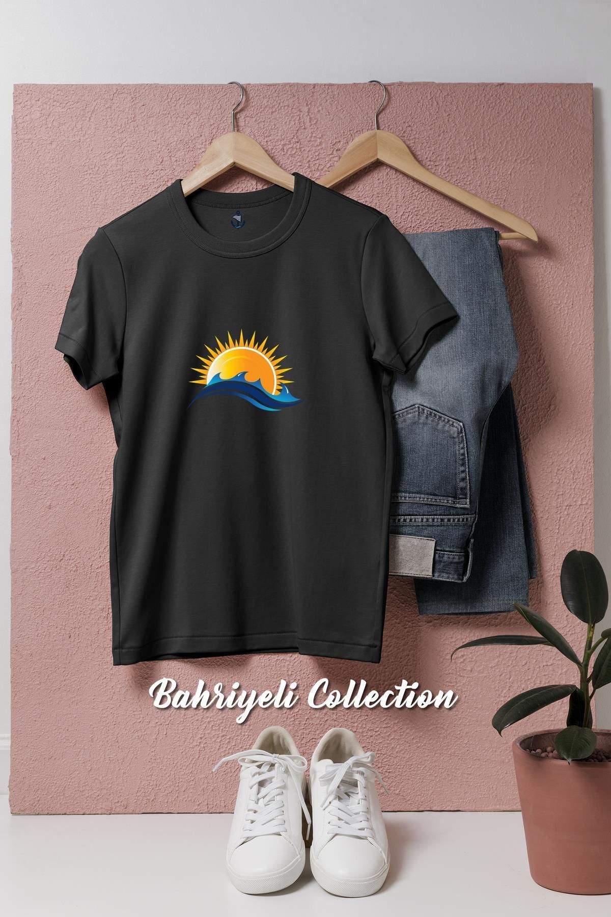 bahriyeli.jpeg Oversize Güneş Ve Deniz Tasarımlı Unisex T-Shirt
