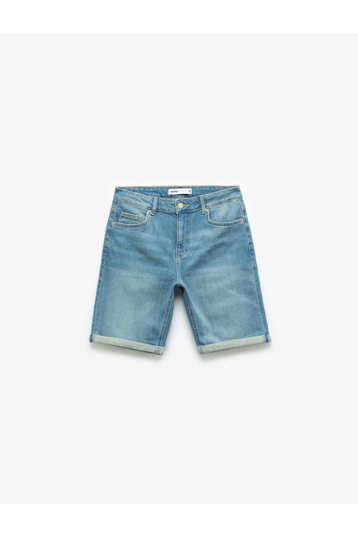 Koton-Folded Leg Bermuda Slim Fit Denim Shorts 4