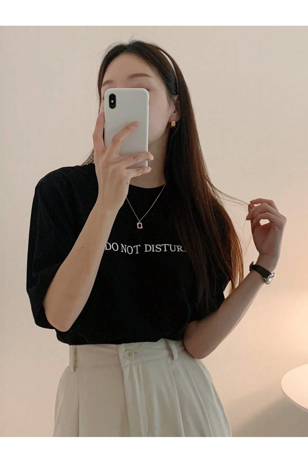 JANSO GROUP -KADIN PAMUKLU BASKLI DO NOT DISTURB KISA KOLLU TSHIRT OVERSİZE BÜYÜK BEDEN