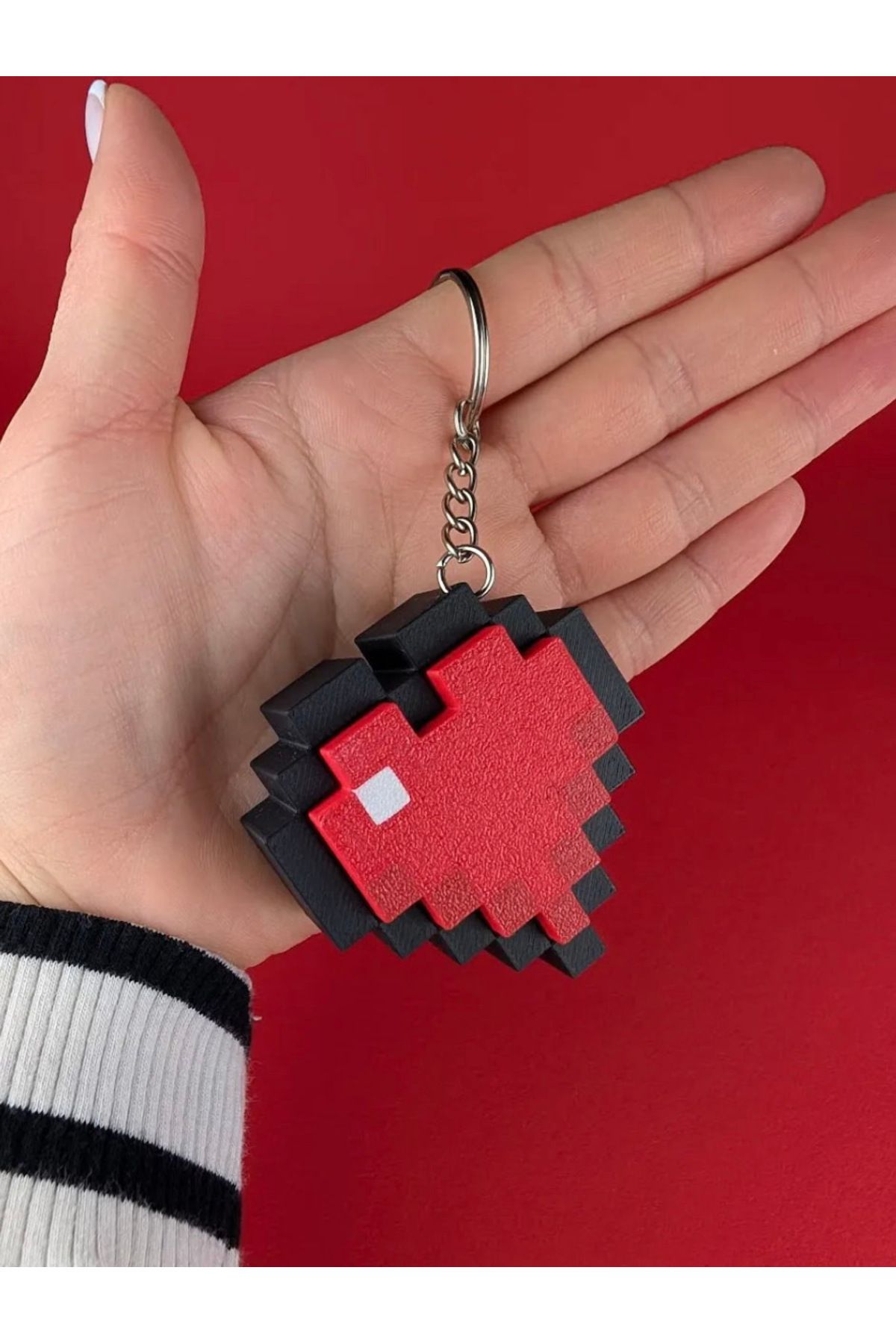 FLEXİ LAB CREATİVE Clikers 3D Baskı Basmalı Kalp Anahtarlık – Minecraft Tarzı 5 cm Model