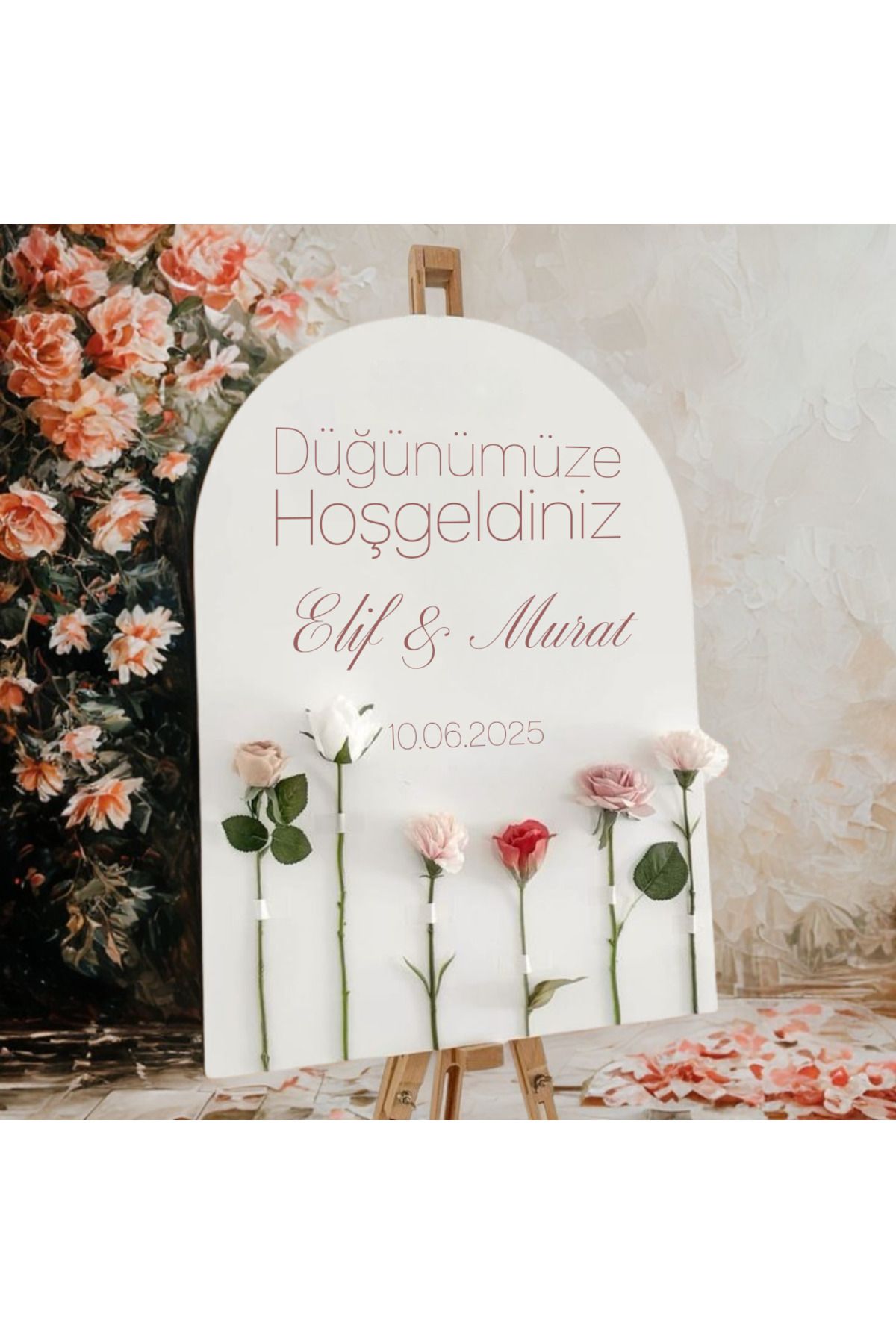 ECEA Store Çiçekli Kına Nişan Düğün Davet Karşılama Panosu