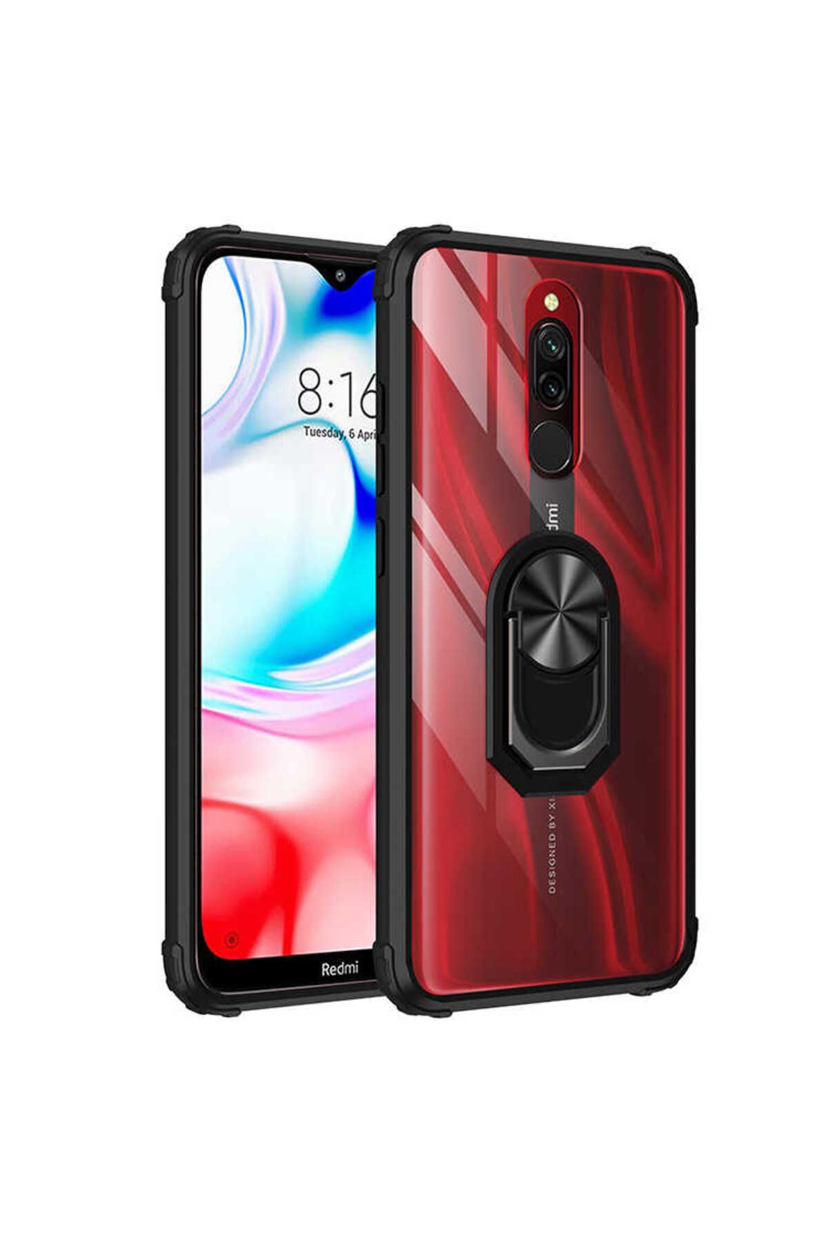 halkhouse Xiaomi Redmi 8A Kılıf Sert Silikon Dayanıklı Şeffaf Renkli Yüzüklü Mola Kapak