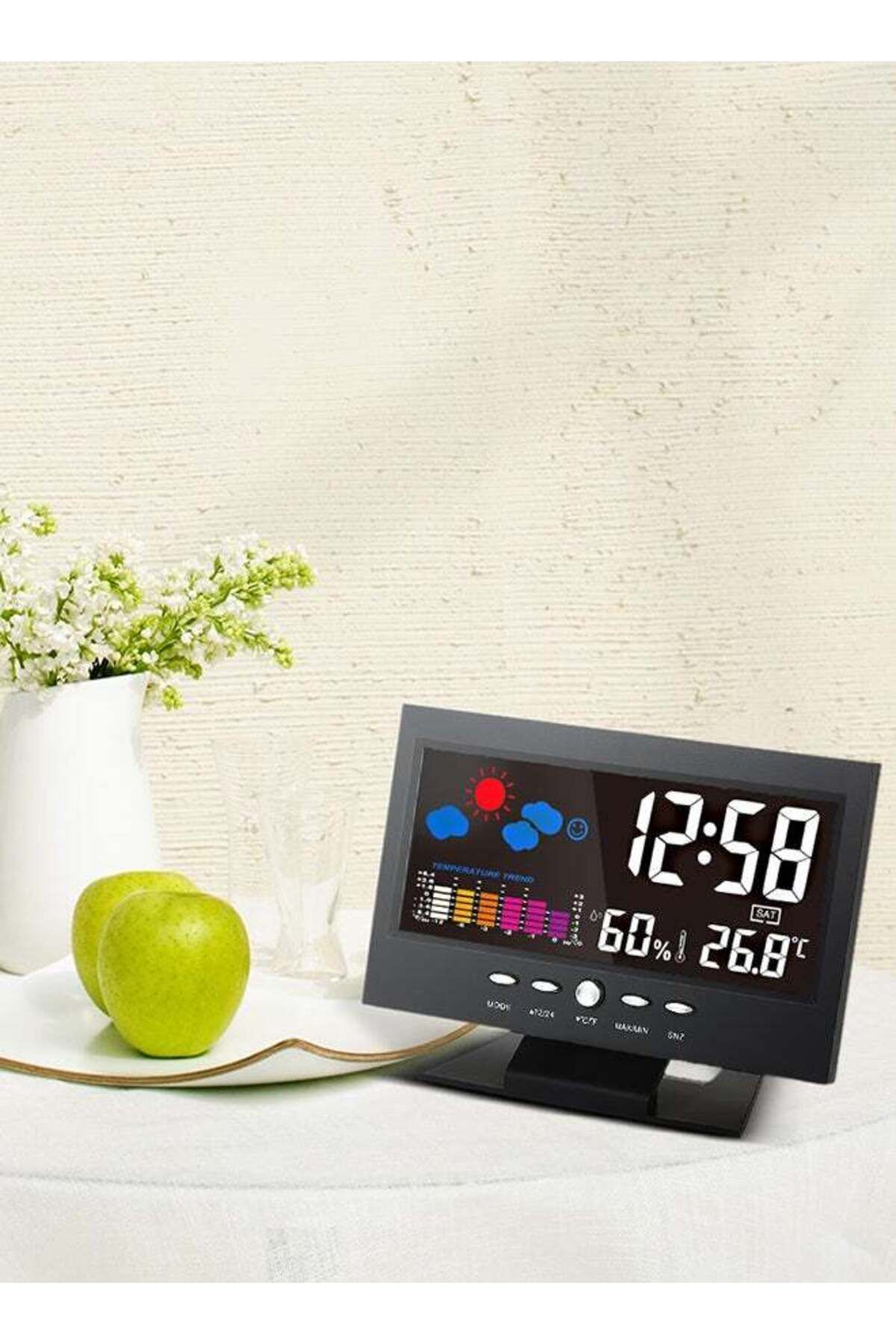 COOYA-LCD Digital Alarm Clock Temperature and Humidity Meter (Black) Display with Stand 3