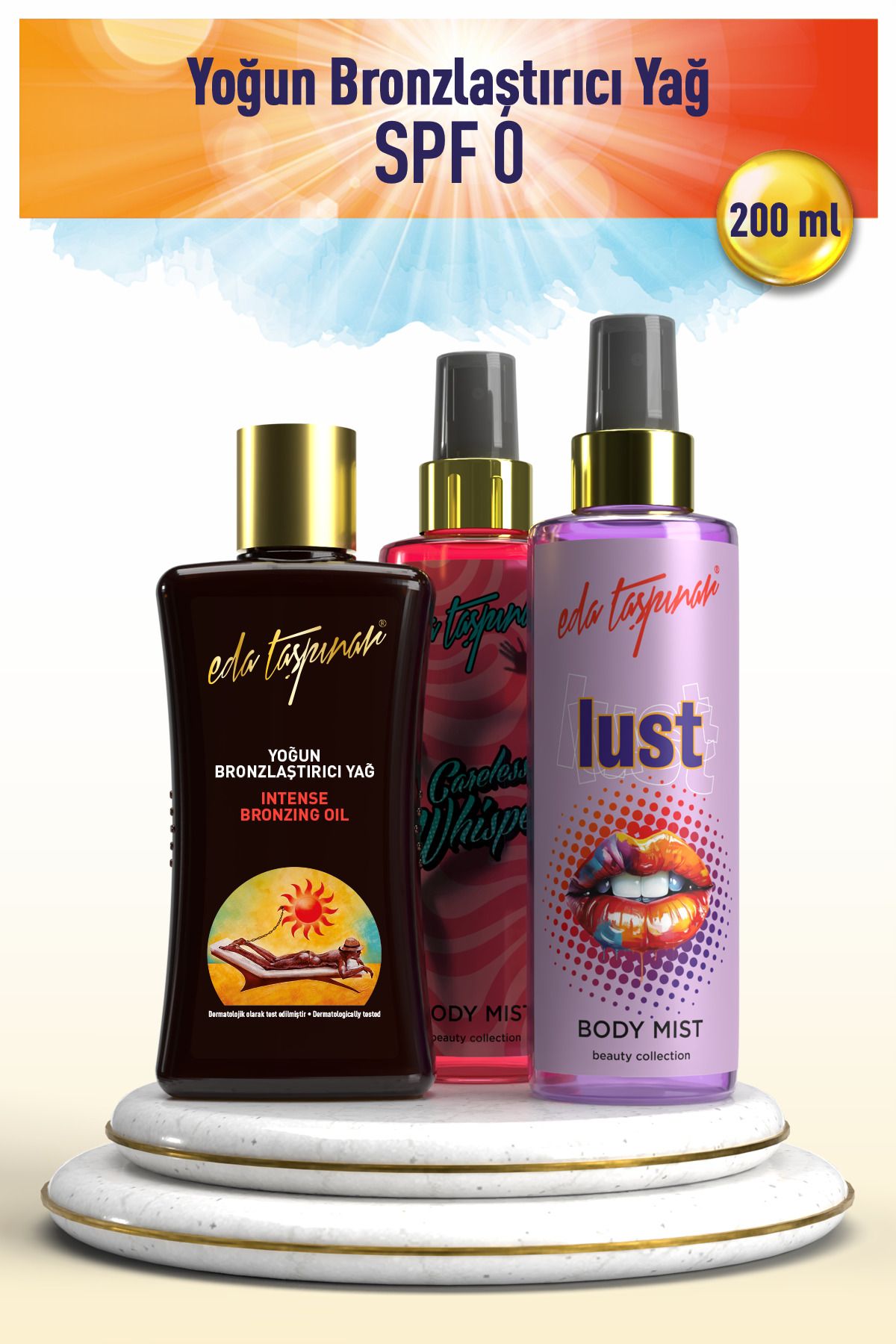 Eda Taşpınar Yoğun Bronzlaştırıcı SPF 0 200ml - Lust 200ml & Whisper Body Mist