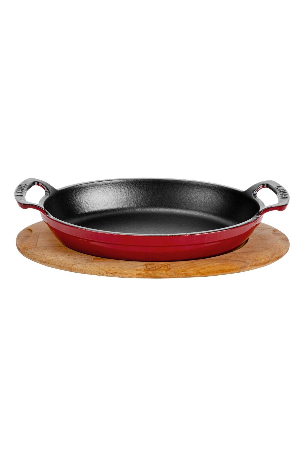 Lava Döküm Oval Sahan Döküm Demir Yekpare Çift Kulplu Kayın Servis Ahşabı Ölçü 27x20cm.