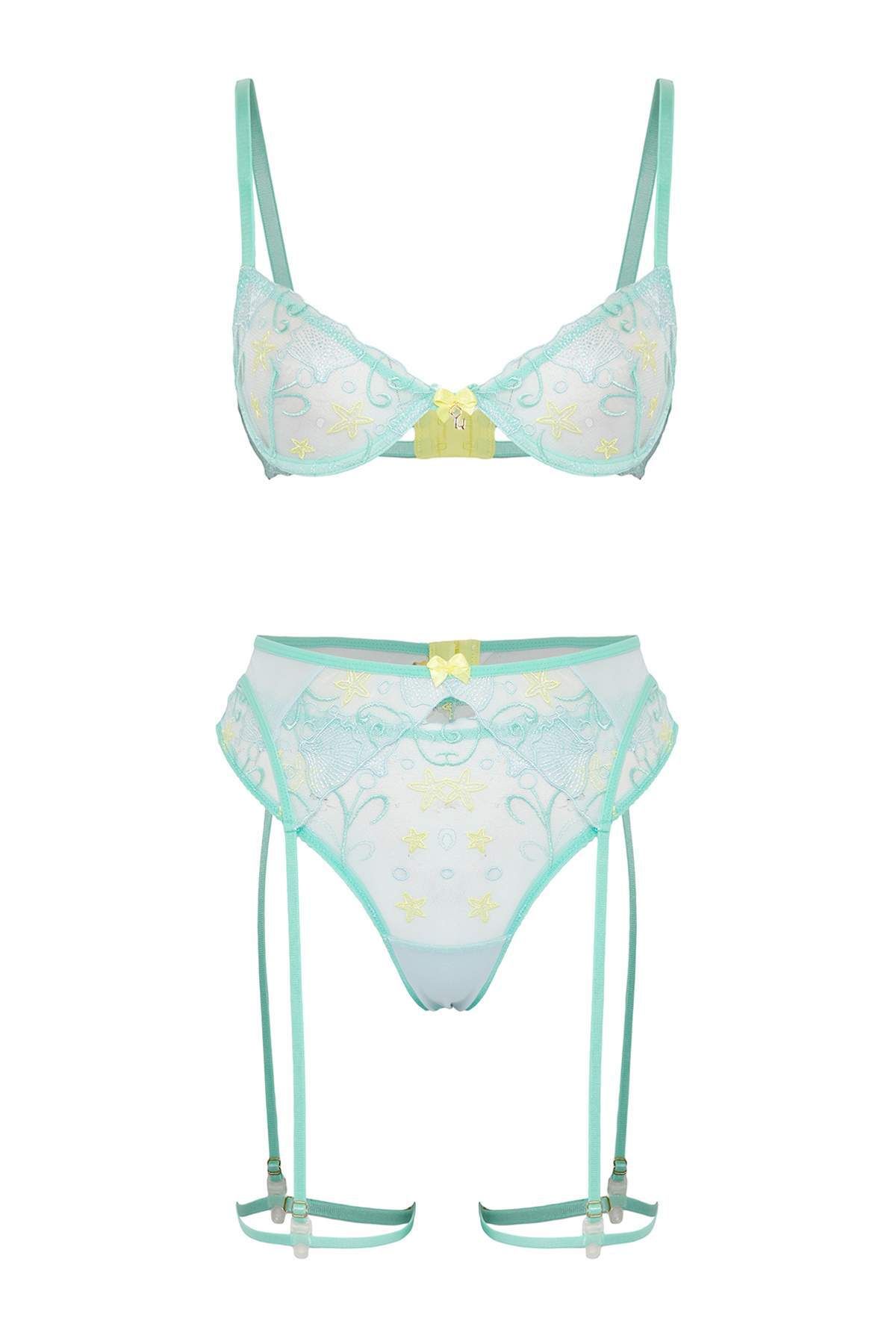Trendyol Collection-Μέντα τούλι ζαρτιέρες, λεπτομέρεια με λουράκι πλεκτό εσώρουχο THMSS25CC00034 1