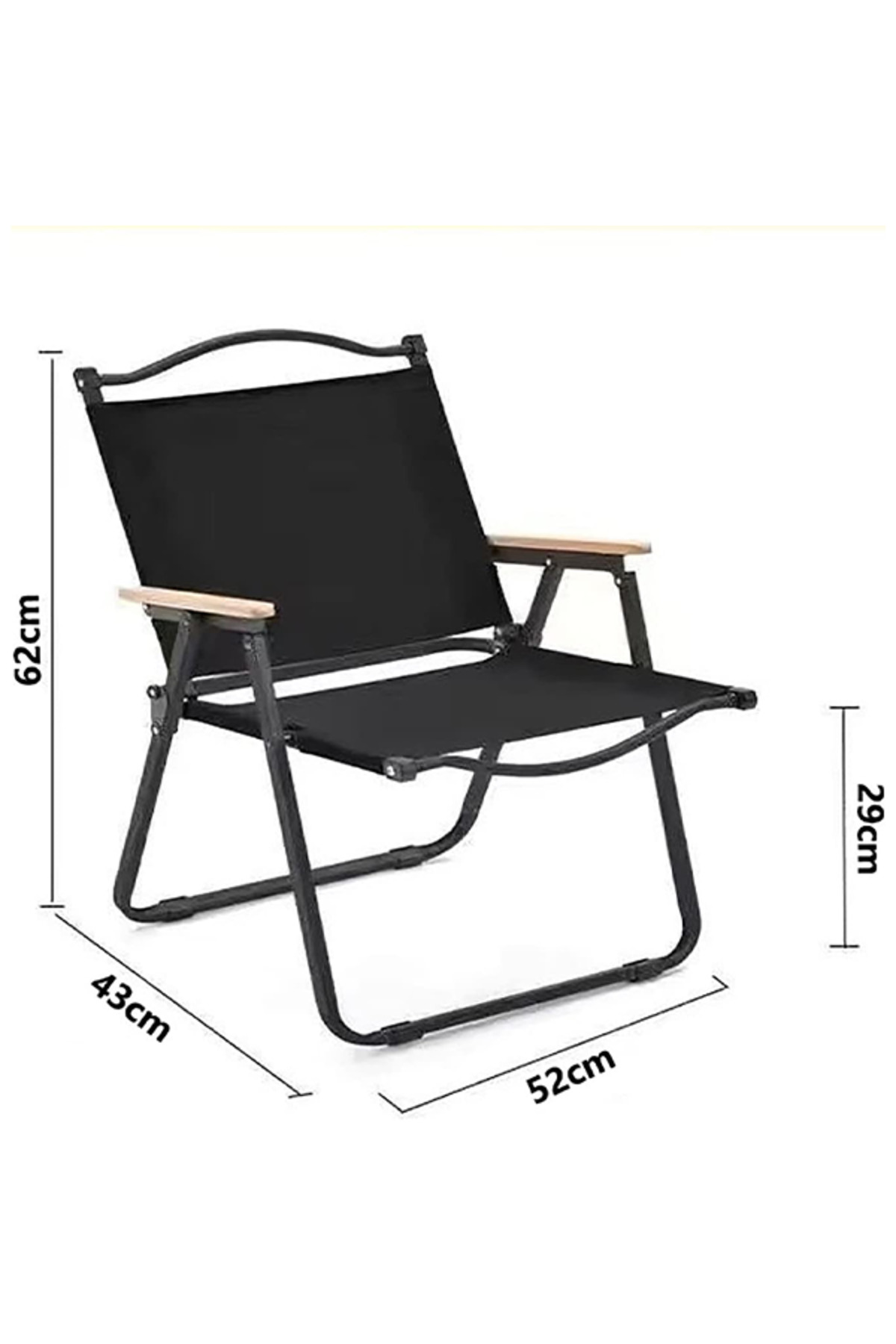 كرسي تخييم قابل للطي بإطار من الألومنيوم، للنزهات والشاطئ والحديقة، أسود - 78 ارتفاع × 40 ارتفاع × 52 عمق × 52 عرض سم