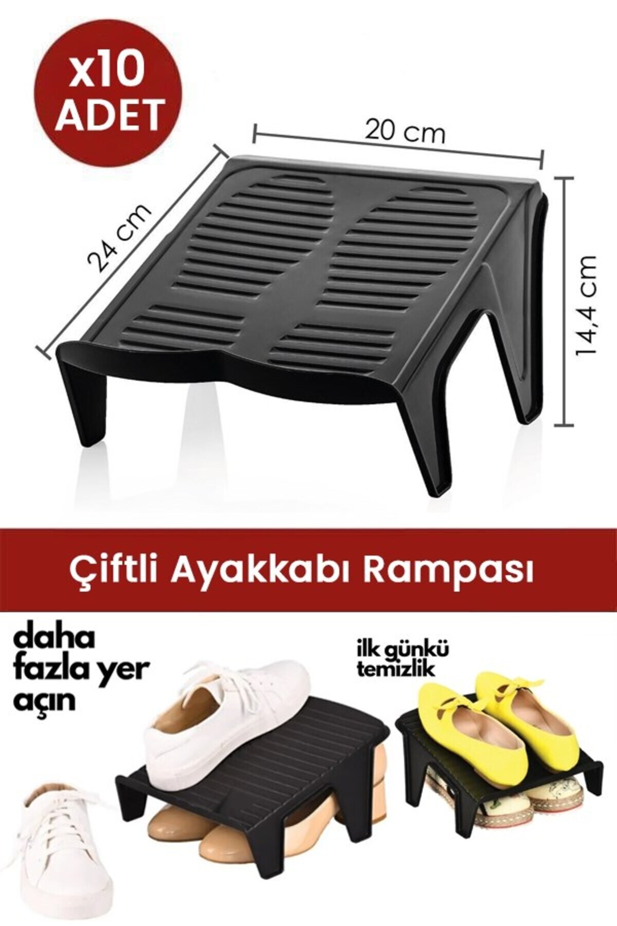 Fevito 10 Adet Çiftli Ayakkabı Rampası, Dolap İçi Düzenleyici, Çift Başına 2 Kat Yer Tasarrufu