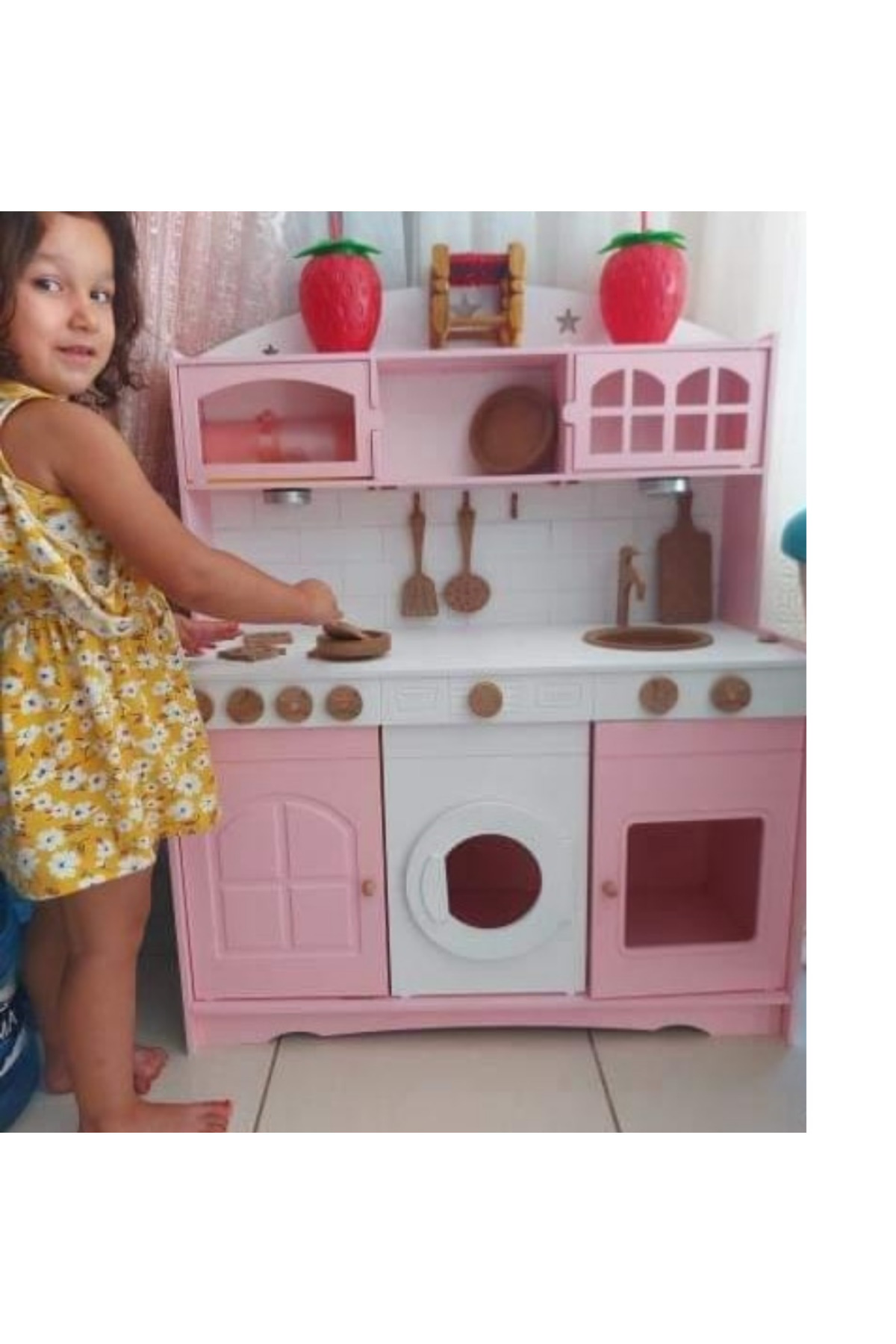 Özka Hobi Ahşap Özka 3 Kapaklı Pembe Boyalı Mutfak fotoğrafı 3 (önizleme)