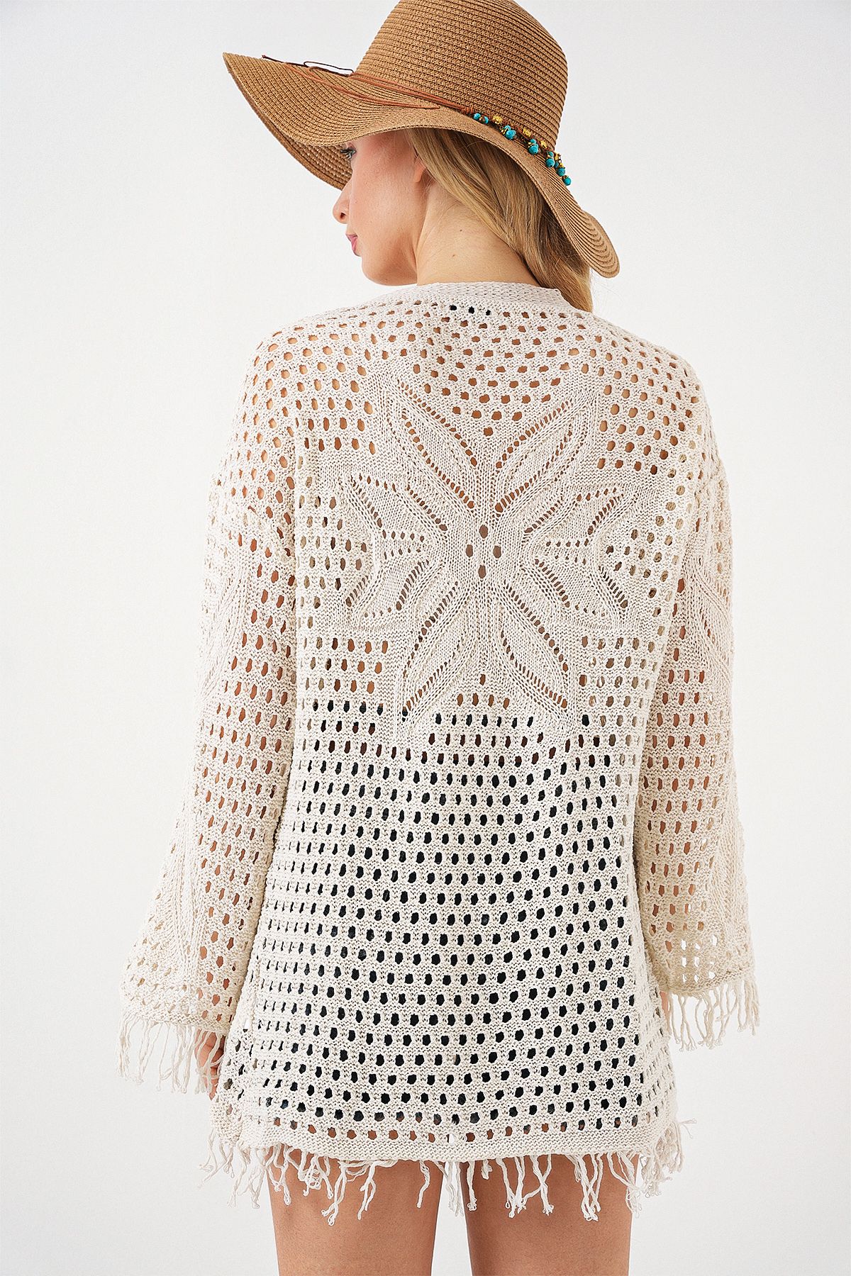 Bigdart-15857 Oversize Cardigan with Openwork/Hole - Stone 7