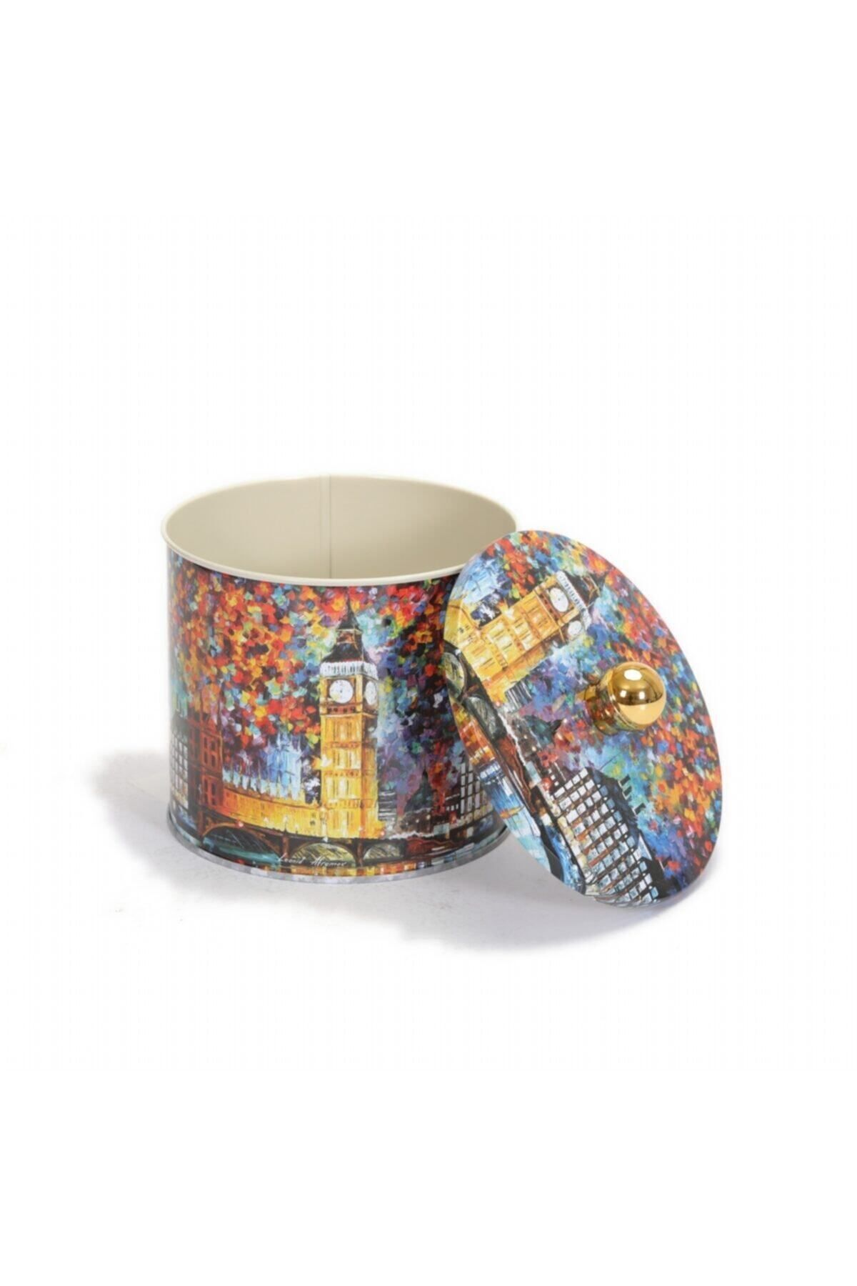 EVLE-Ef142-01 Afremov Big Ban Patterned Round Metal Storage Container 14 Cm 5