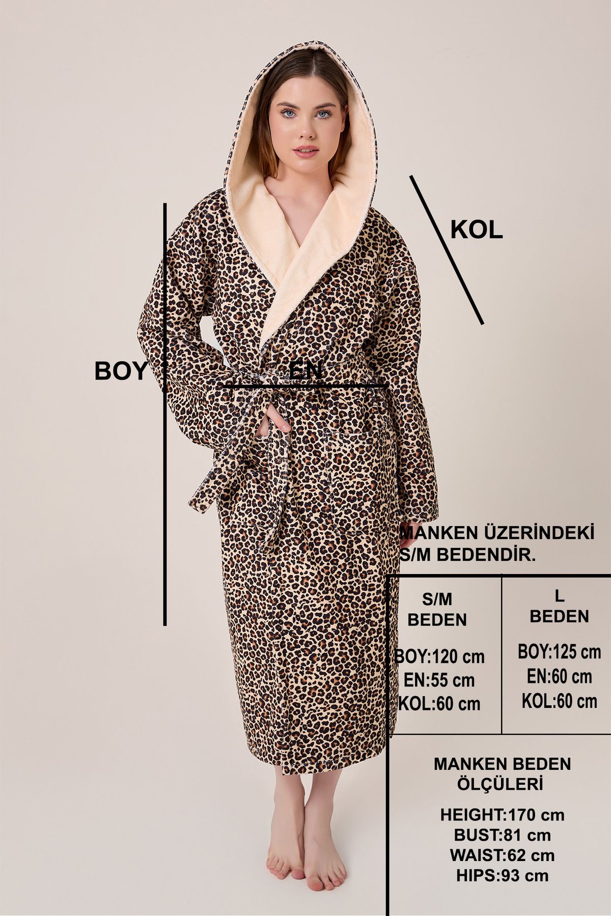 VEVİEN HOME-Leopard Patterned Digital Printed Hooded Bathrobe 5