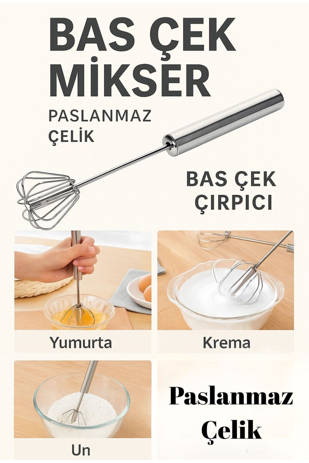 Kelepir Fırsatlar Paslanmaz Çelik Bas-Çek Manuel Çırpıcı Mikser
