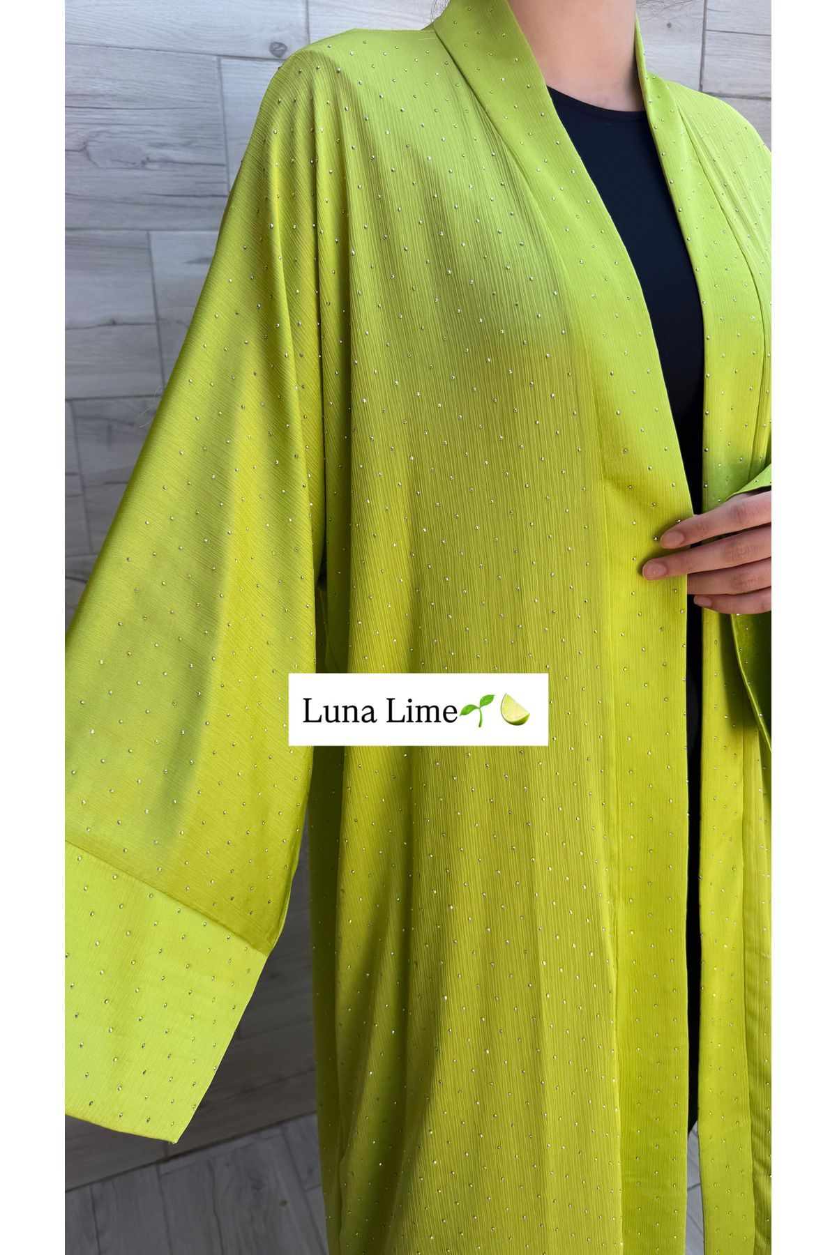SEEMA Taş detaylı Şartröz Yeşili Abaya