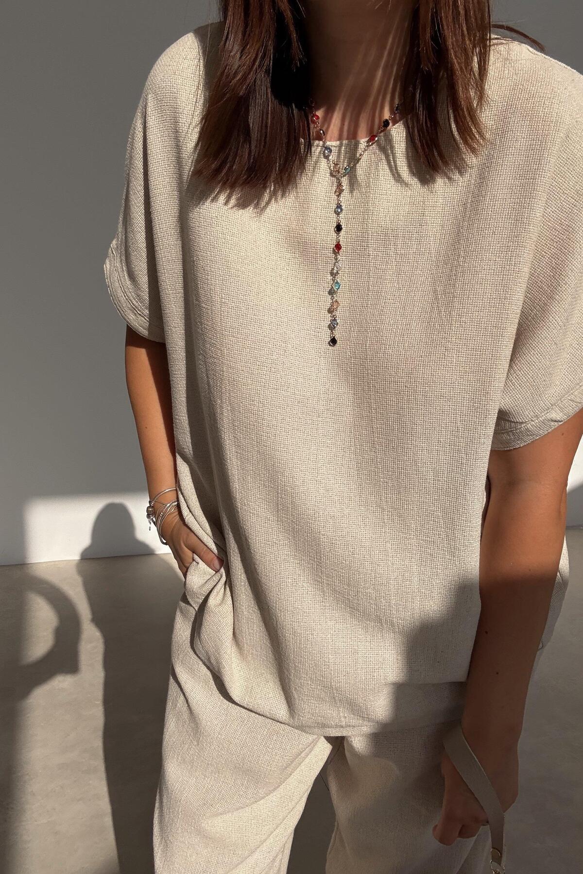 ELVAN TOLON-Stone Color Casual Linen Set 8