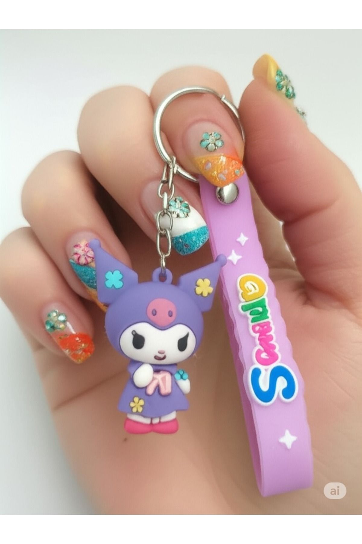 FAMEMUS ACCESSORY Kuromi 3D Silikon Anahtarlık Ve Çanta Aksesuarı