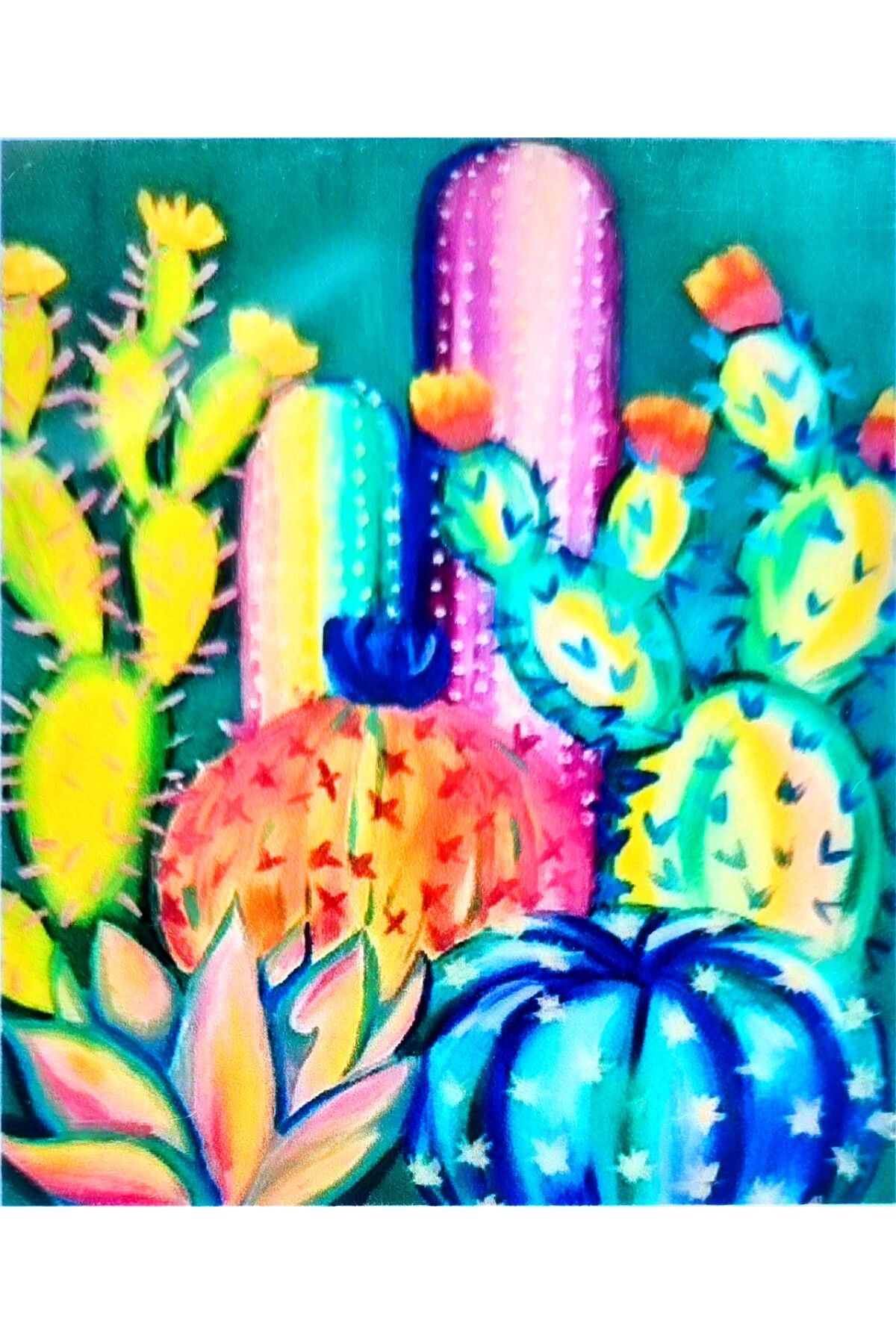 Hobiline 5D'li Elmas Boncuk Yapıştırma Taş İşleme Mozaik Goblen KİT "RENGARENK KAKTÜSLER" 50x40 cm