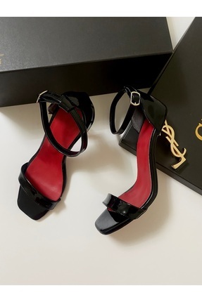 milyon shoes Kırmızı taban, özel ökçe, tek bant, stiletto, siyah topuklu ayak...