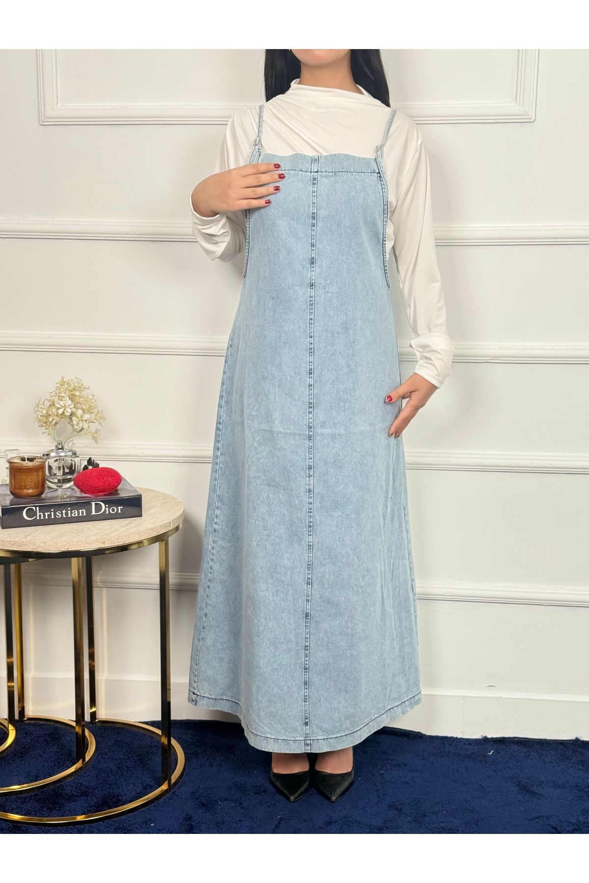RACE FASHİON-Rochie din denim cu bretele din frânghie RC6029 2