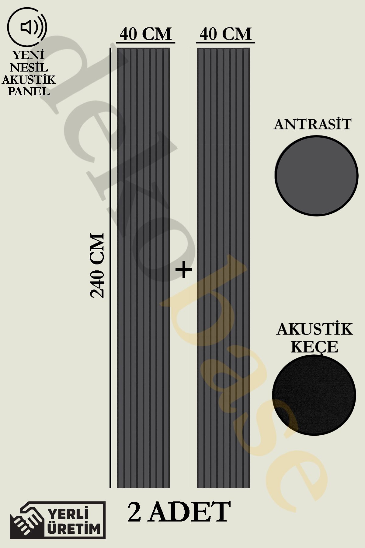 dekobase Antrasit (2 ADET) 40x240cm Yeni Nesil Akustik Ahşap Duvar Paneli