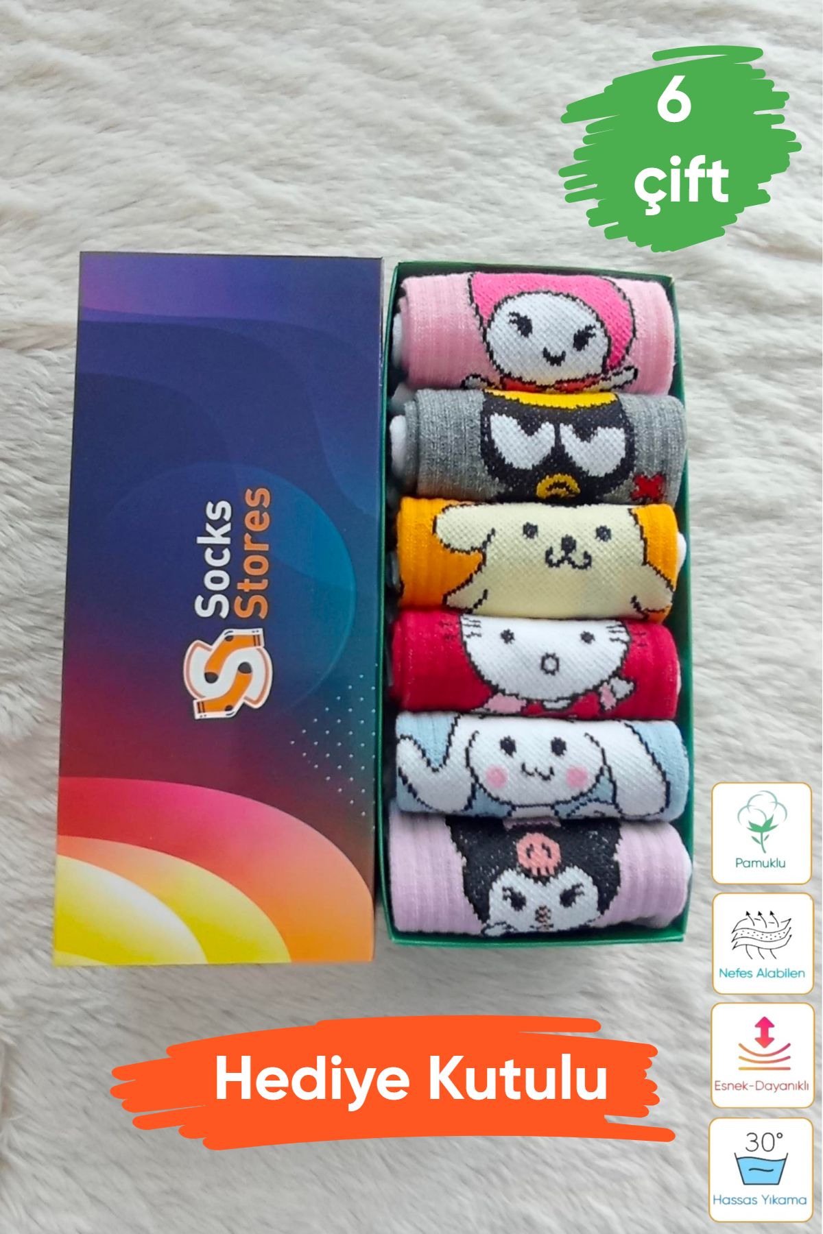 Esinti 6 Çift Pamuklu Desenli Soket Çorap – Kolej & Sneaker Uyumlu Erkek Kadın Unisex Çorap