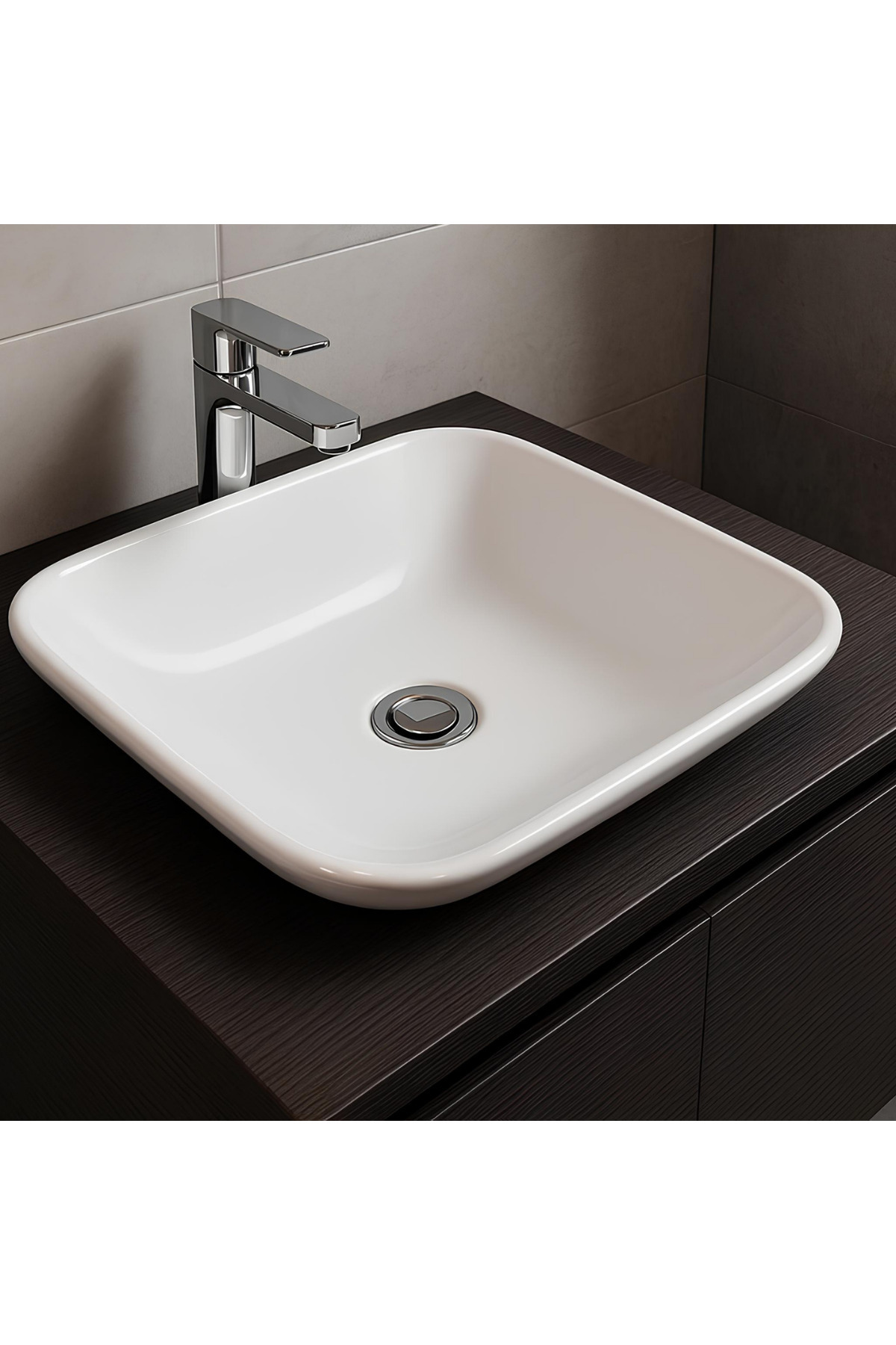 Bien Harmony 43 Cm Gövde Üstü Lavabo Batarya Deliksiz Taşma Kanalsız