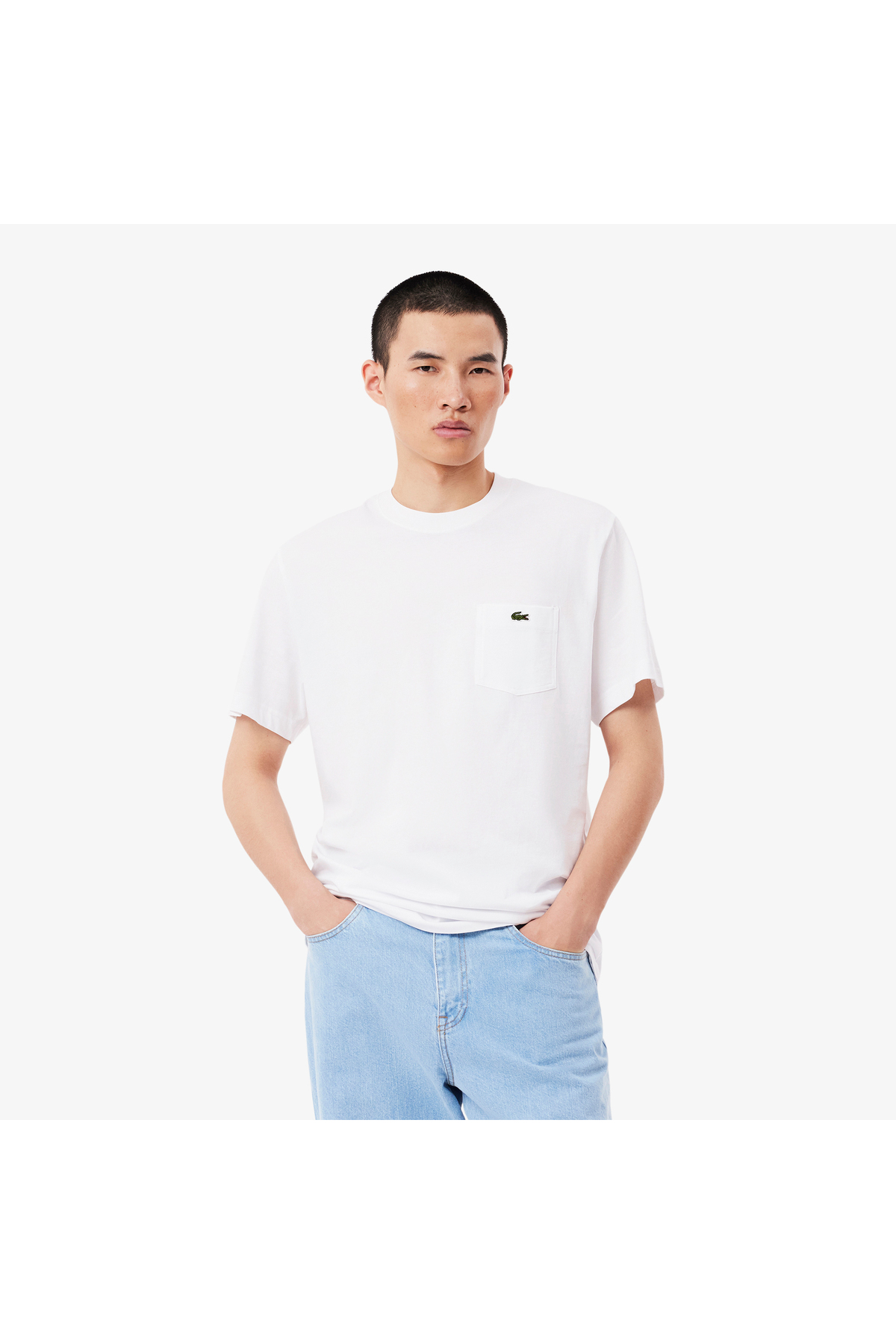 Erkek Classic Fit Bisiklet Yaka Beyaz Cepli T-shirt