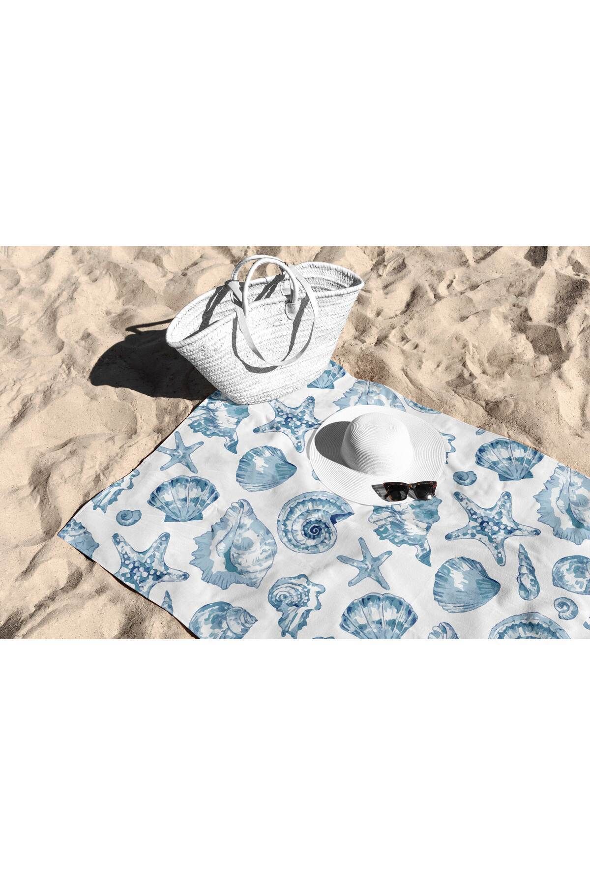 ASDİVA-Seashell Pattern Digital Printed Beach Towel 75X150 3