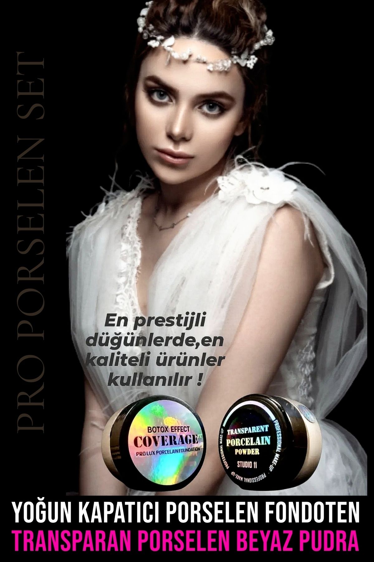 PRO 10 PRO ON-Intense Coverage Porcelain Foundation & Transparent Powder Set Number 3 4