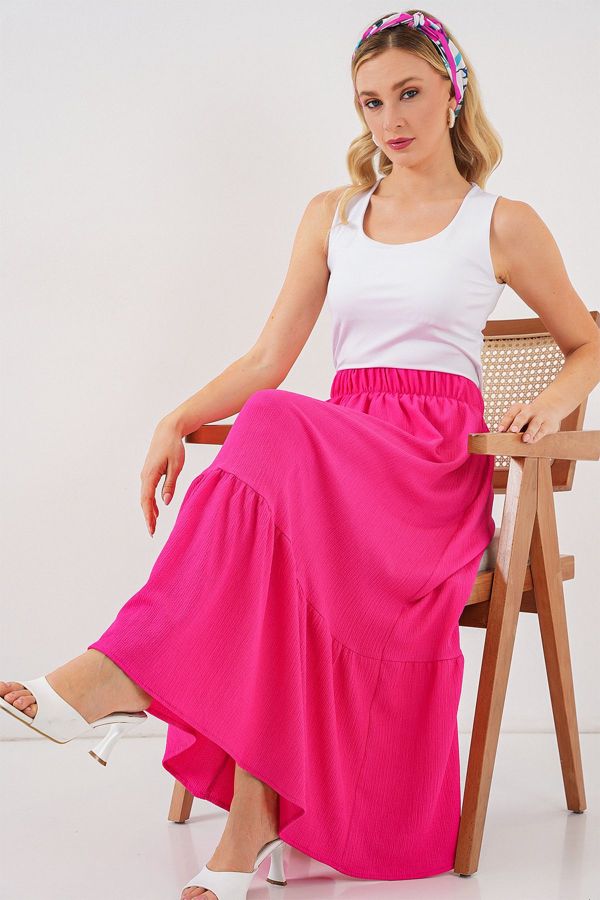 Bigdart-1886 Long Knitted Skirt - A.Fuchsia 3