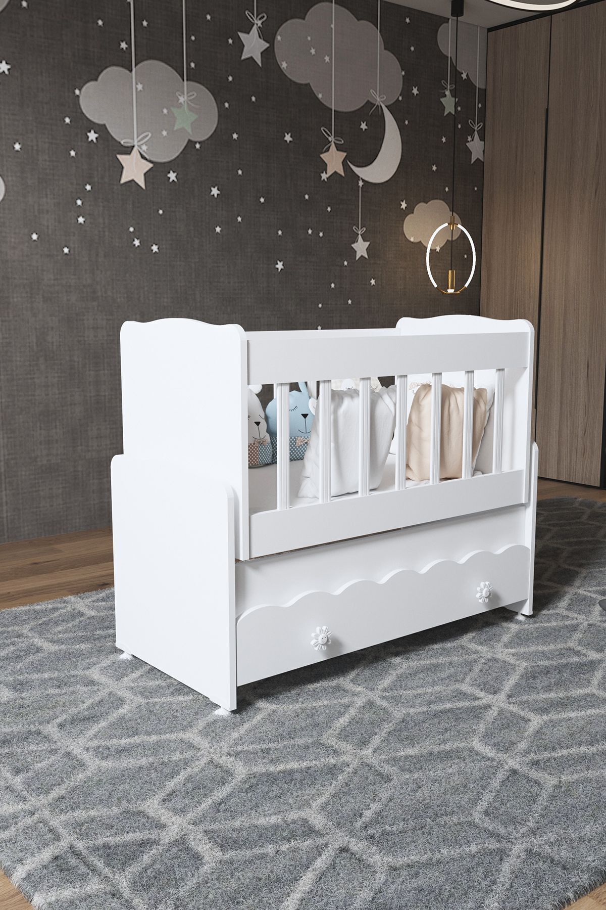 ardilla furniture Beşik Çekmeceli Sallanır Anne Yanı Ahşap Bebek Beşiği Beyaz fotoğrafı 4 (önizleme)