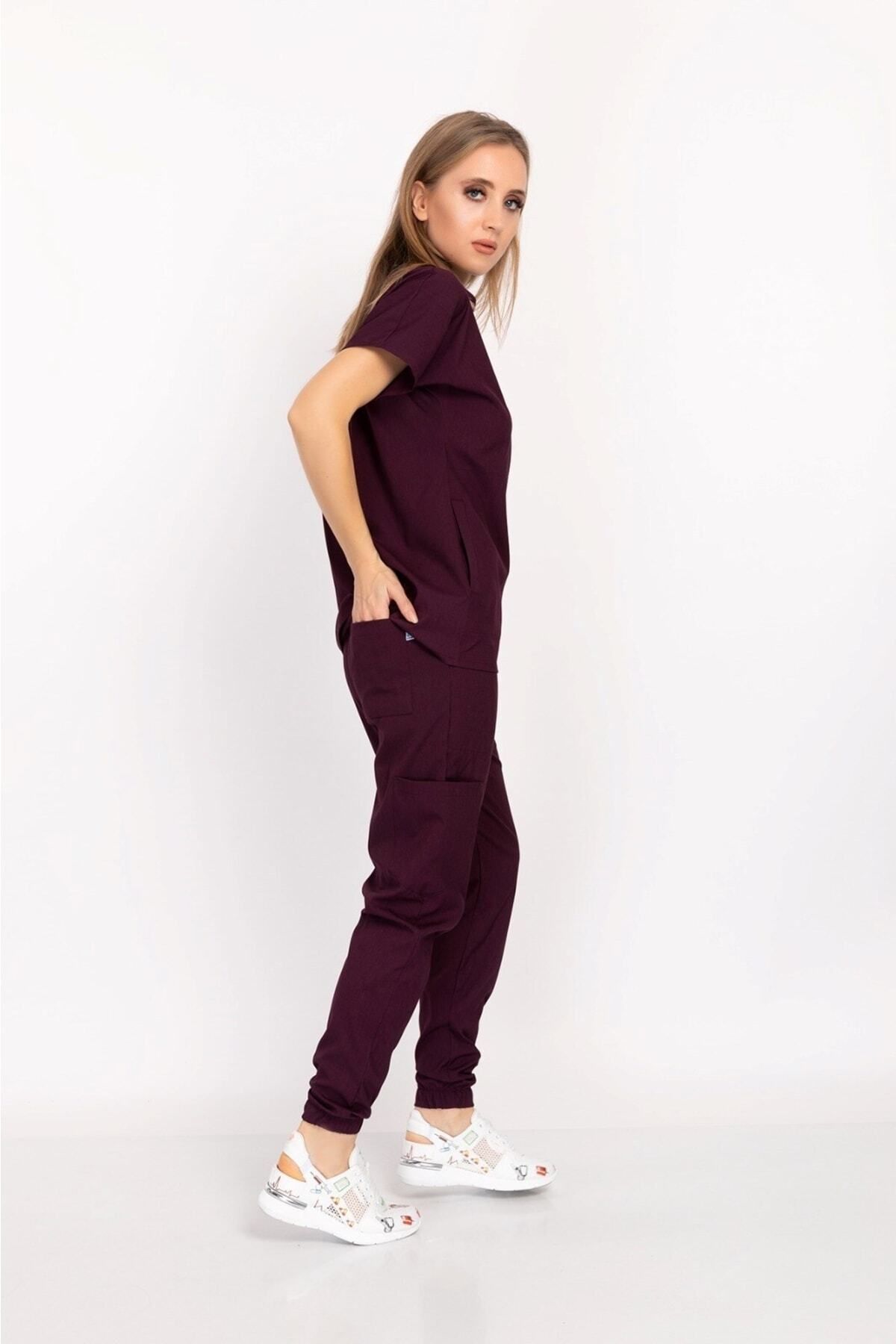 Nur Medikal Giyim-Plum Çağla Model Snap Fastener Judge Collar Soft Lycra Watch Form Suit 4